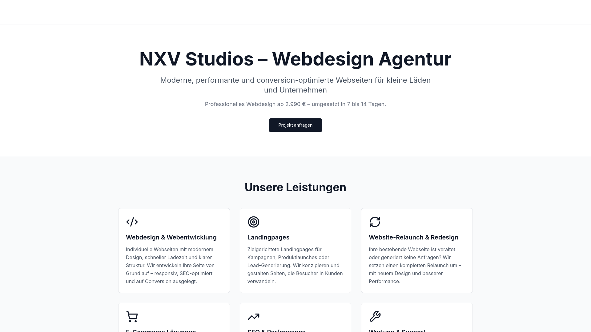 website screenshot of https://nxvstudios.com