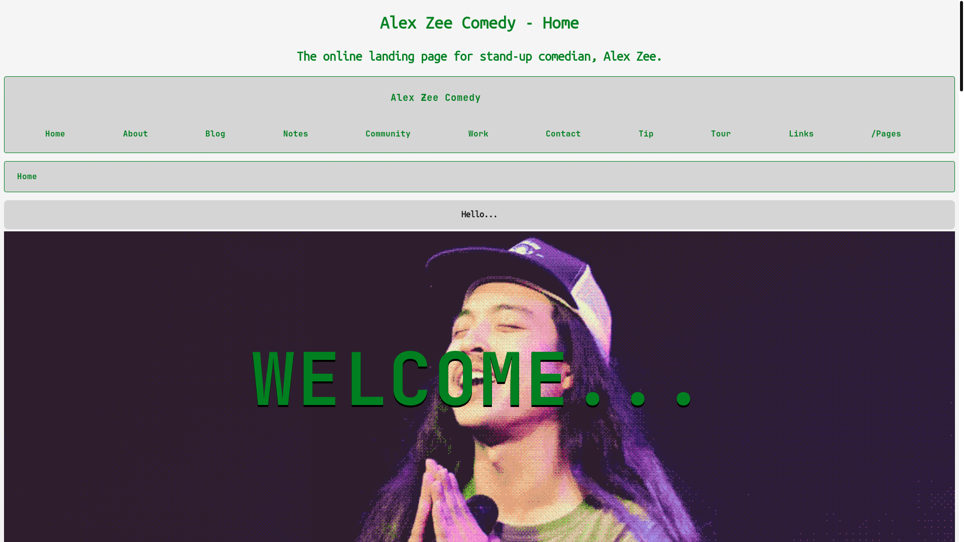 website screenshot of https://alexzeecomedy.com/