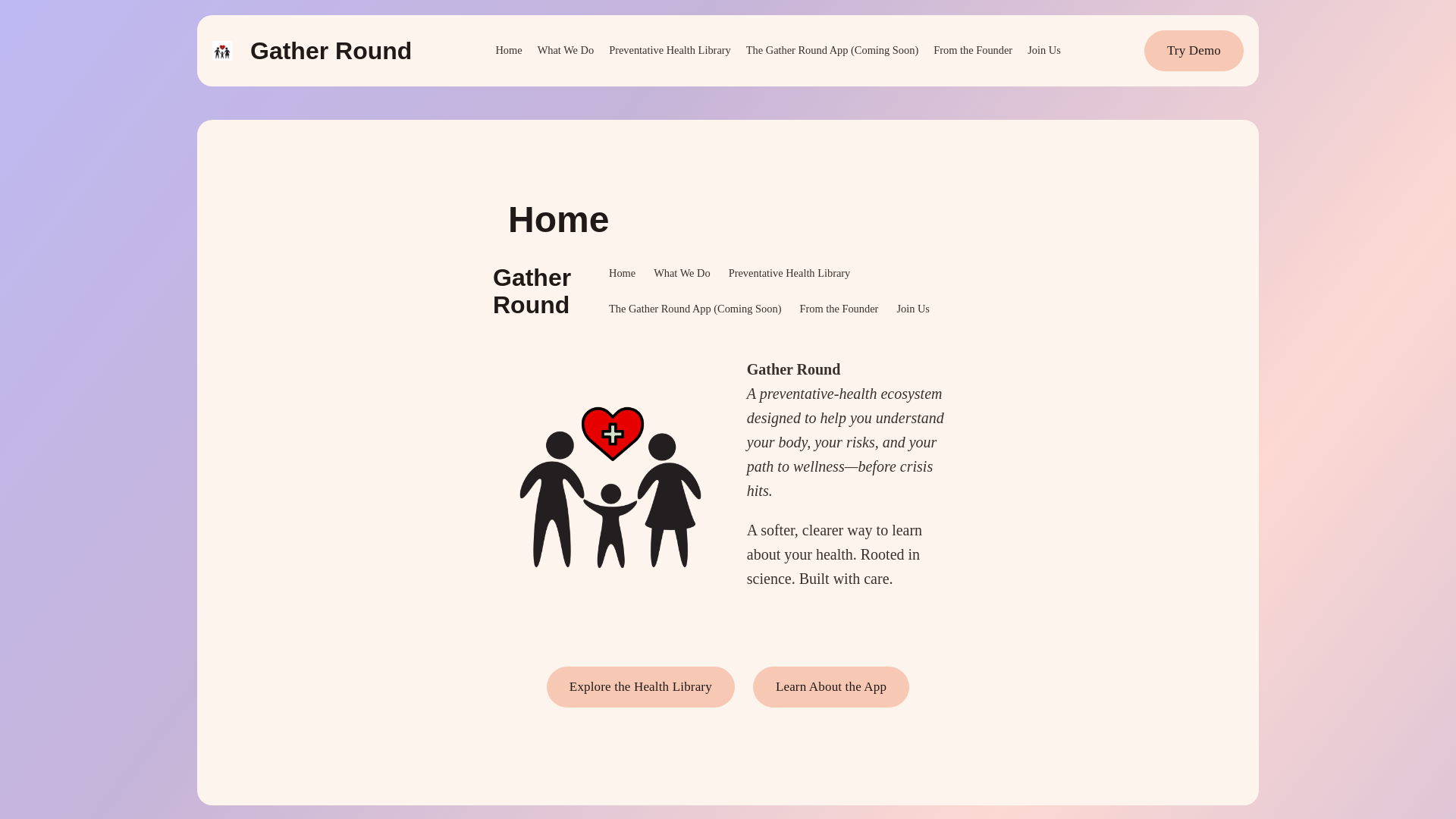 website screenshot of https://gatherroundpha.org/
