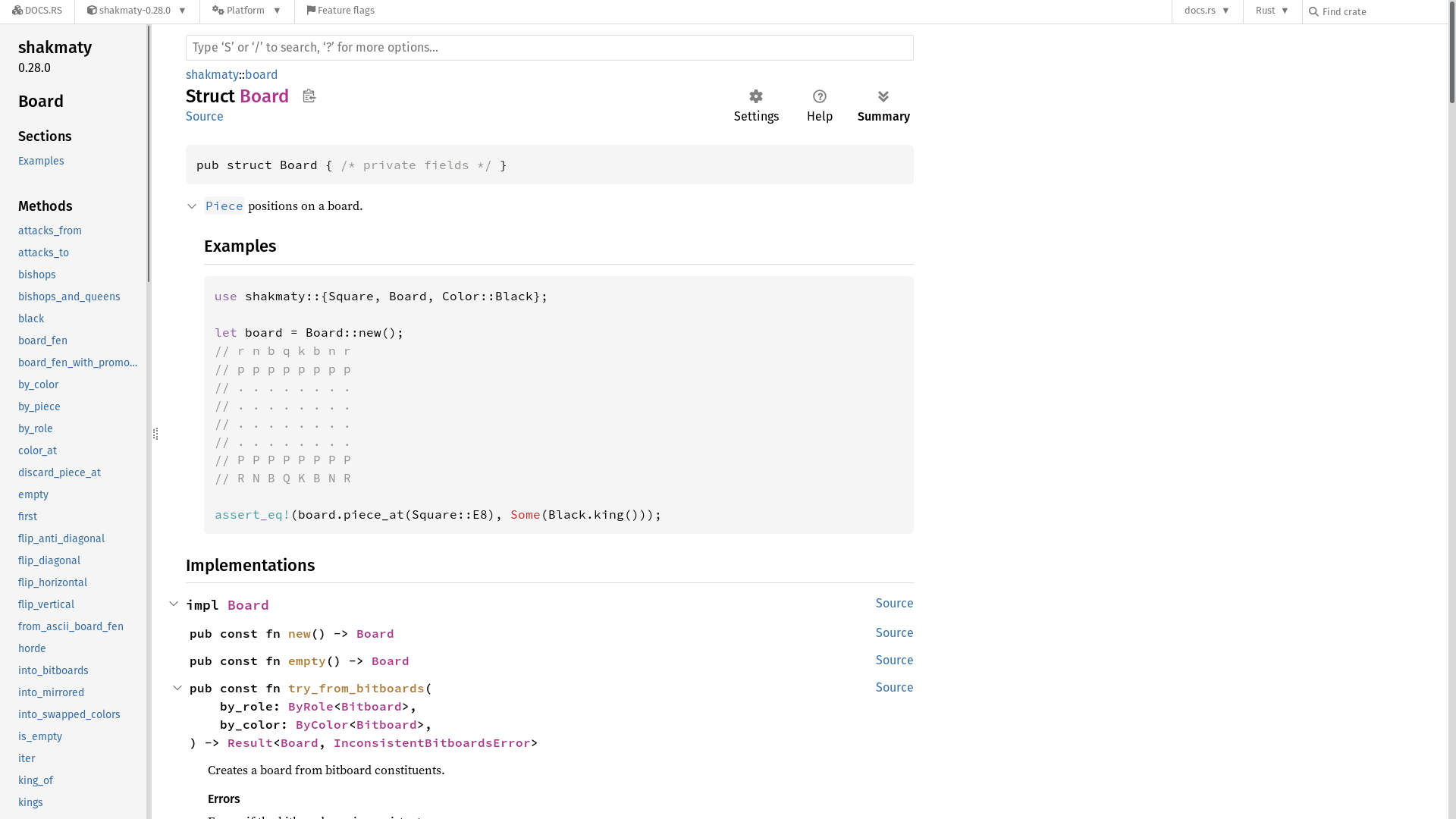 website screenshot of https://docs.rs/shakmaty/latest/shakmaty/board/struct.Board.html