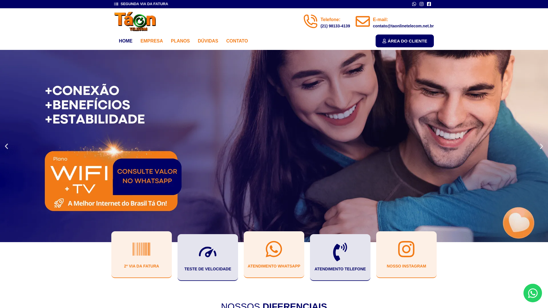 website screenshot of https://taonlinetelecom.net.br/