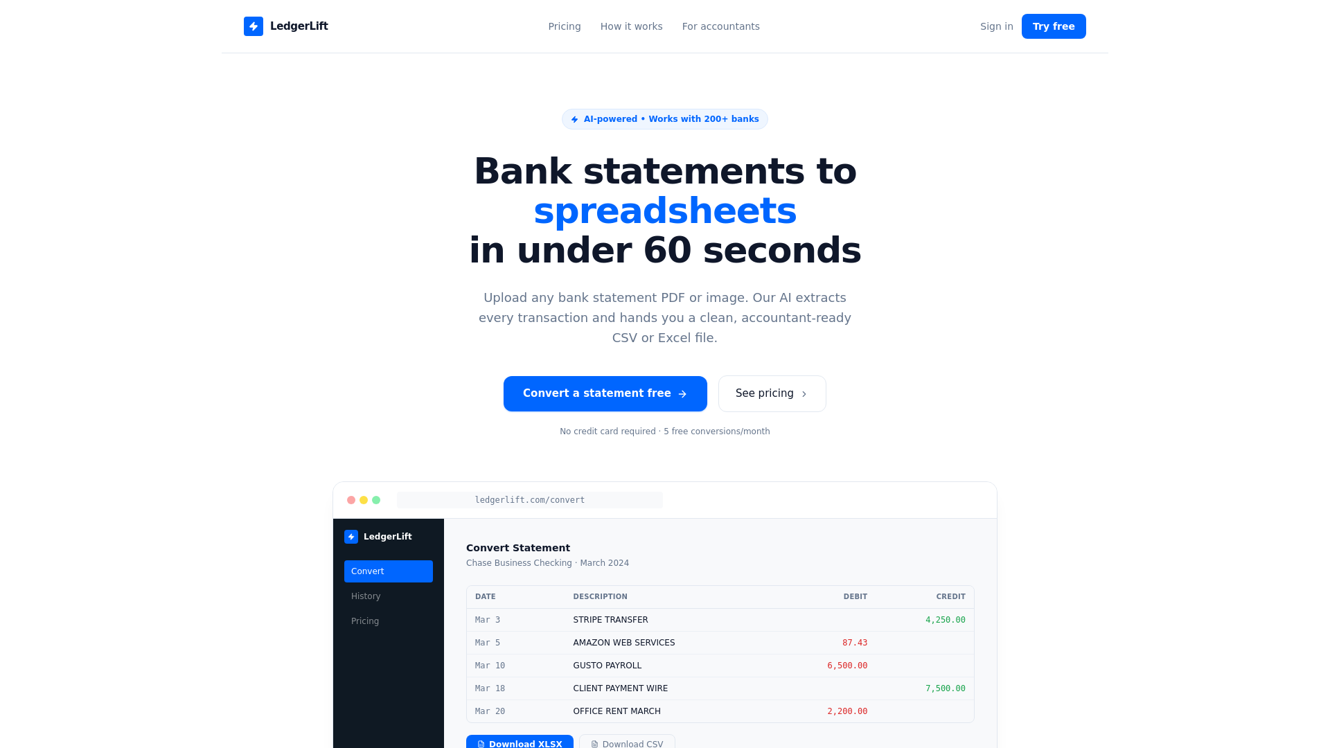 website screenshot of https://ledgerlift.me/