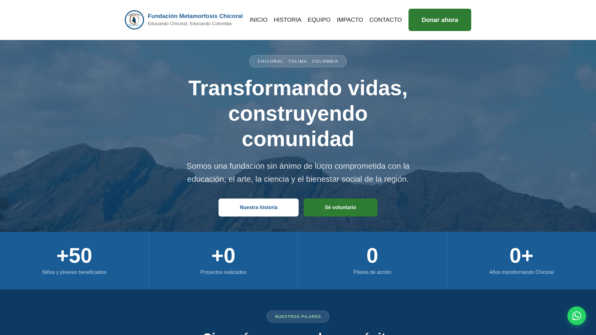 website screenshot of https://fundacionmetamorfosischicoral.org/