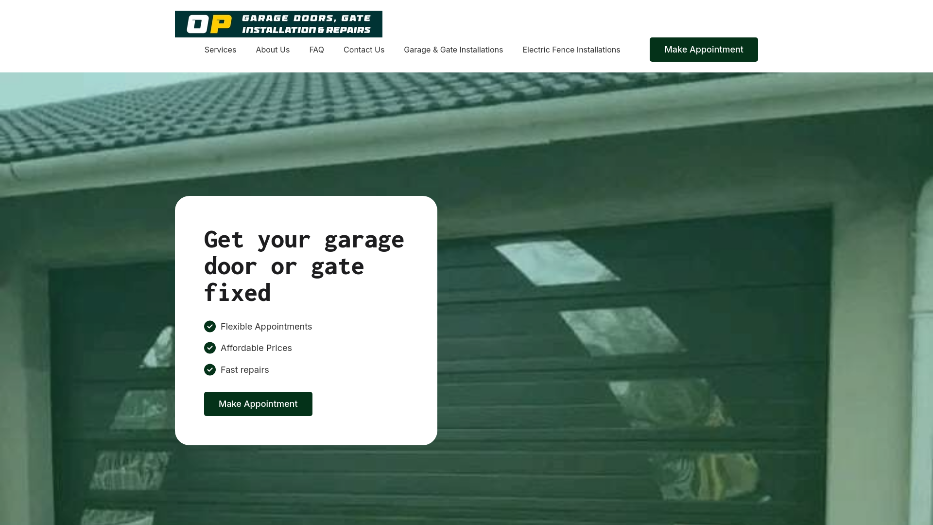 website screenshot of https://opgaragegaterepairs.co.za