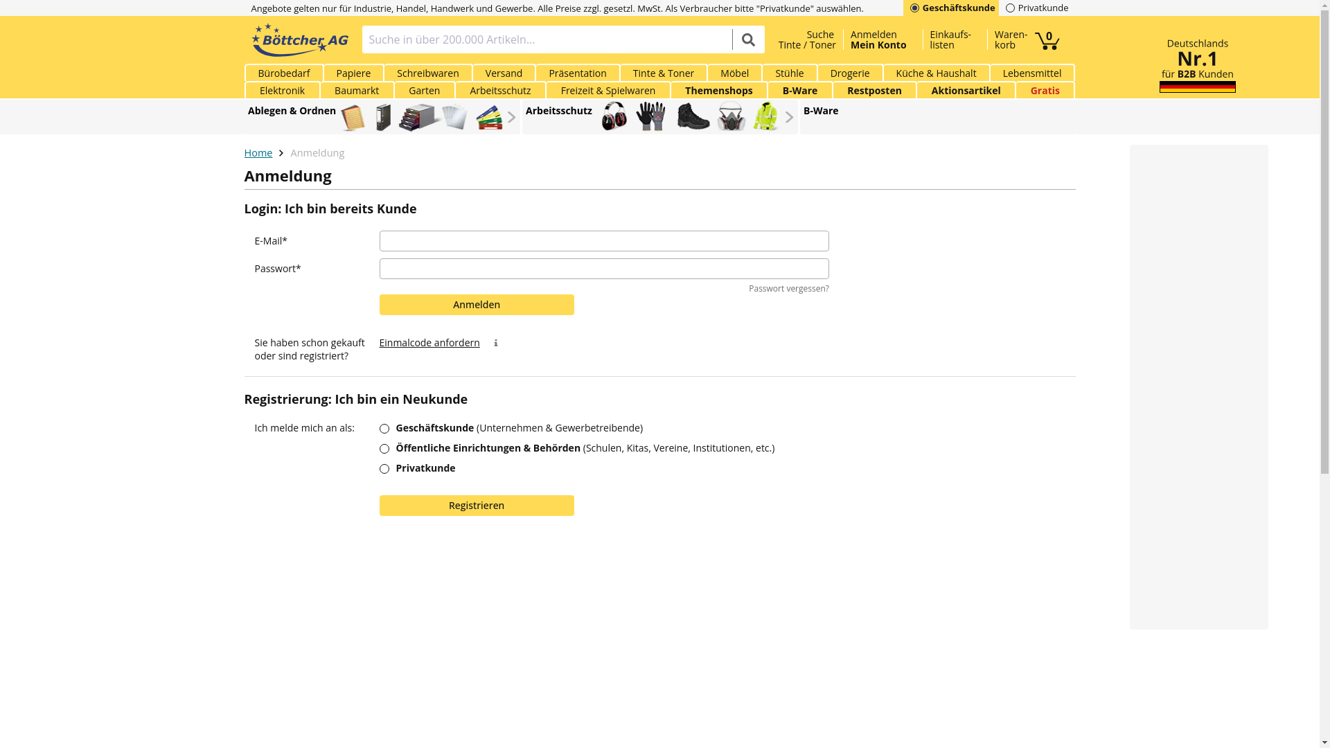 website screenshot of https://www.bueromarkt-ag.de/checkout?TID=0b833437ac2043dacf1921a91657f172
