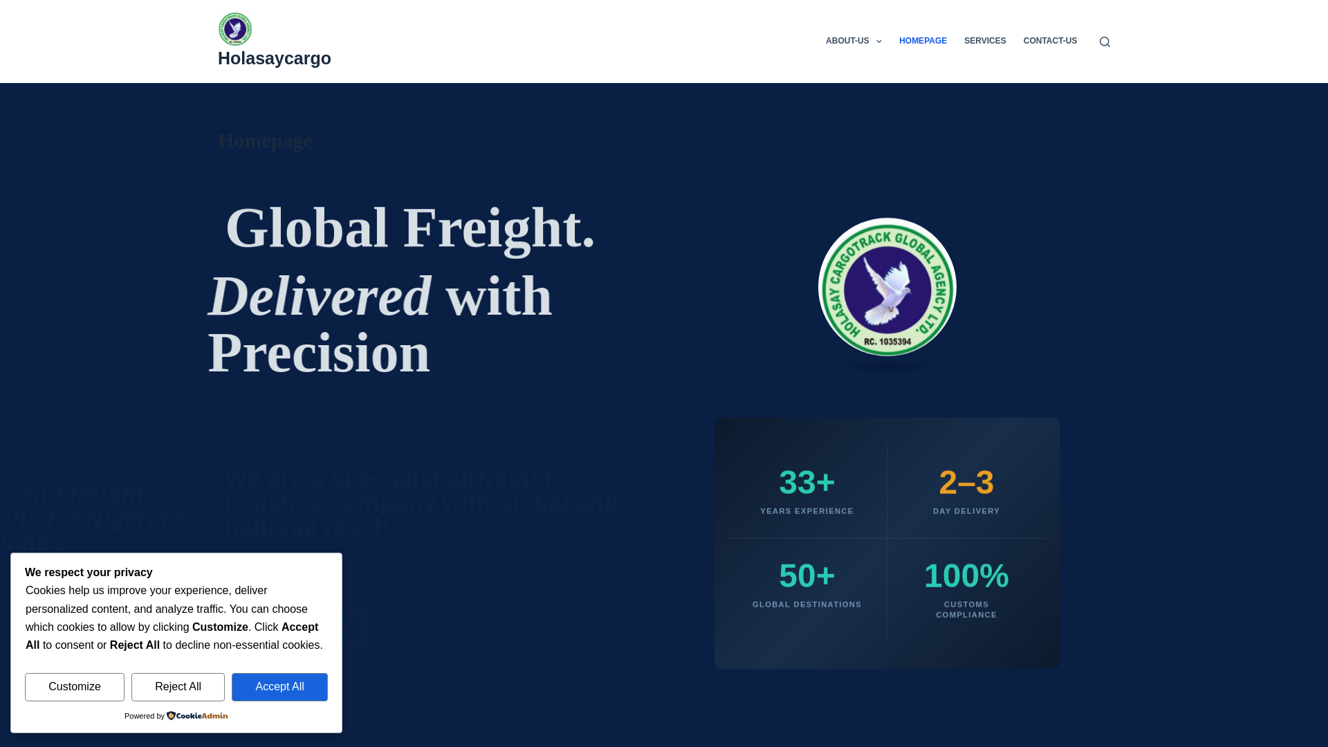 website screenshot of https://holasaycargo.com/