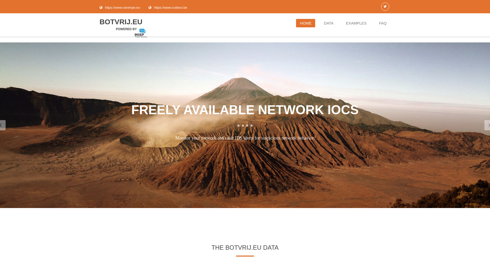 website screenshot of https://botvrij.eu/