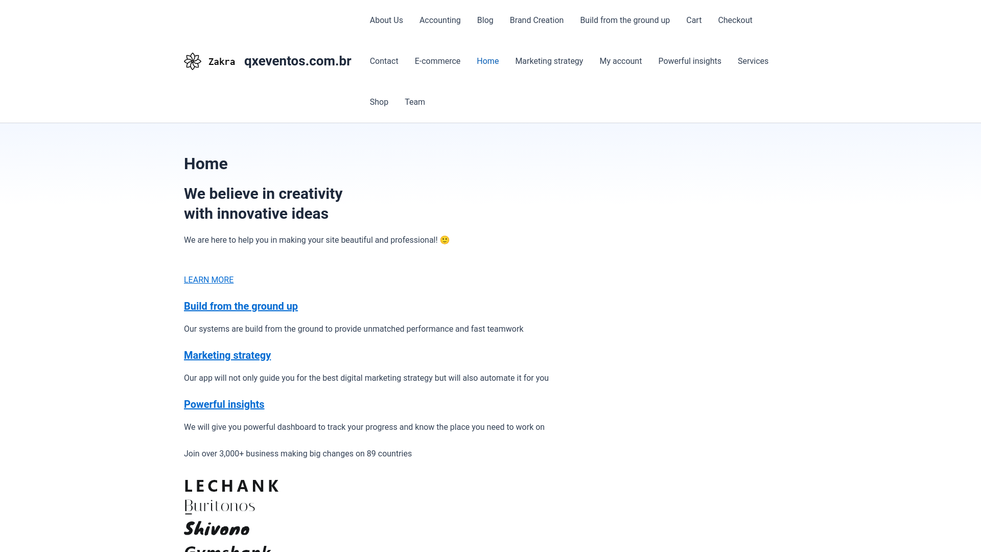 website screenshot of https://qxeventos.com.br