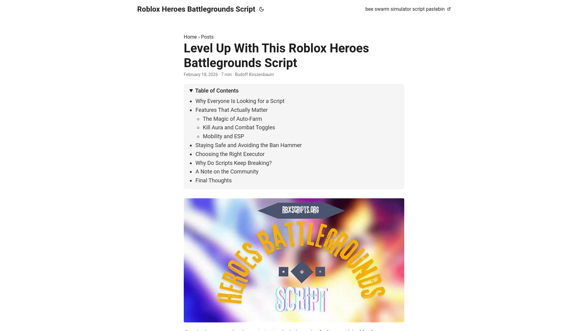website screenshot of https://roblox-heroes-battlegrounds-script.pages.dev/