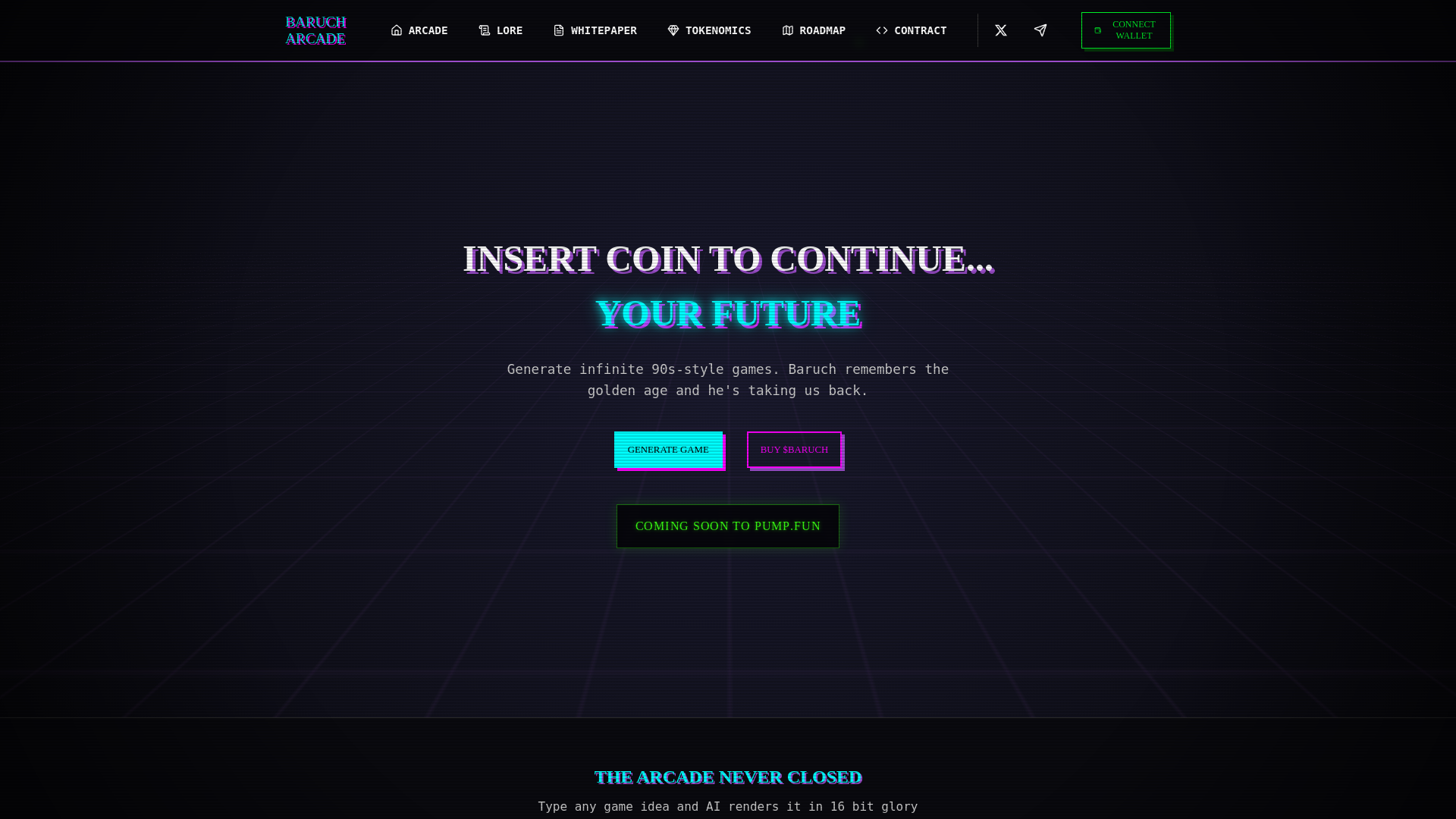 website screenshot of https://barucharcadexyz.xyz