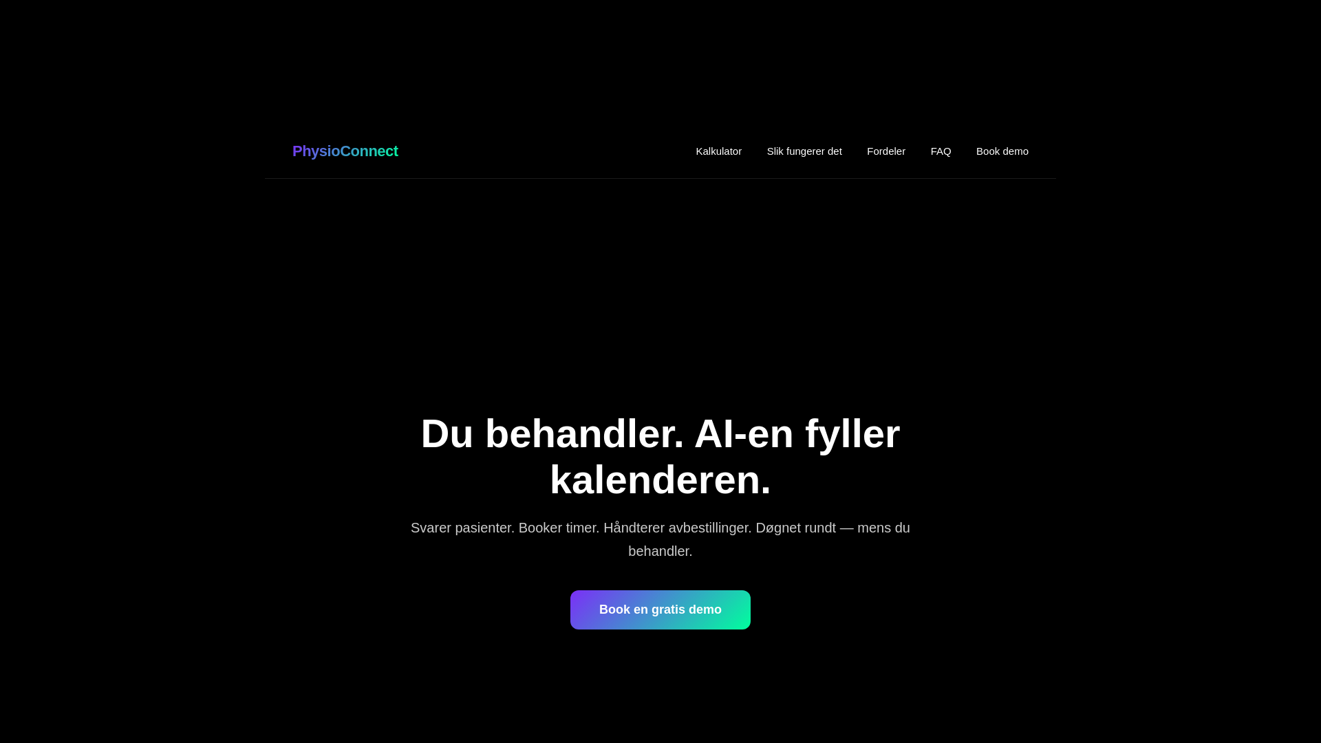 website screenshot of https://physioconnect.no