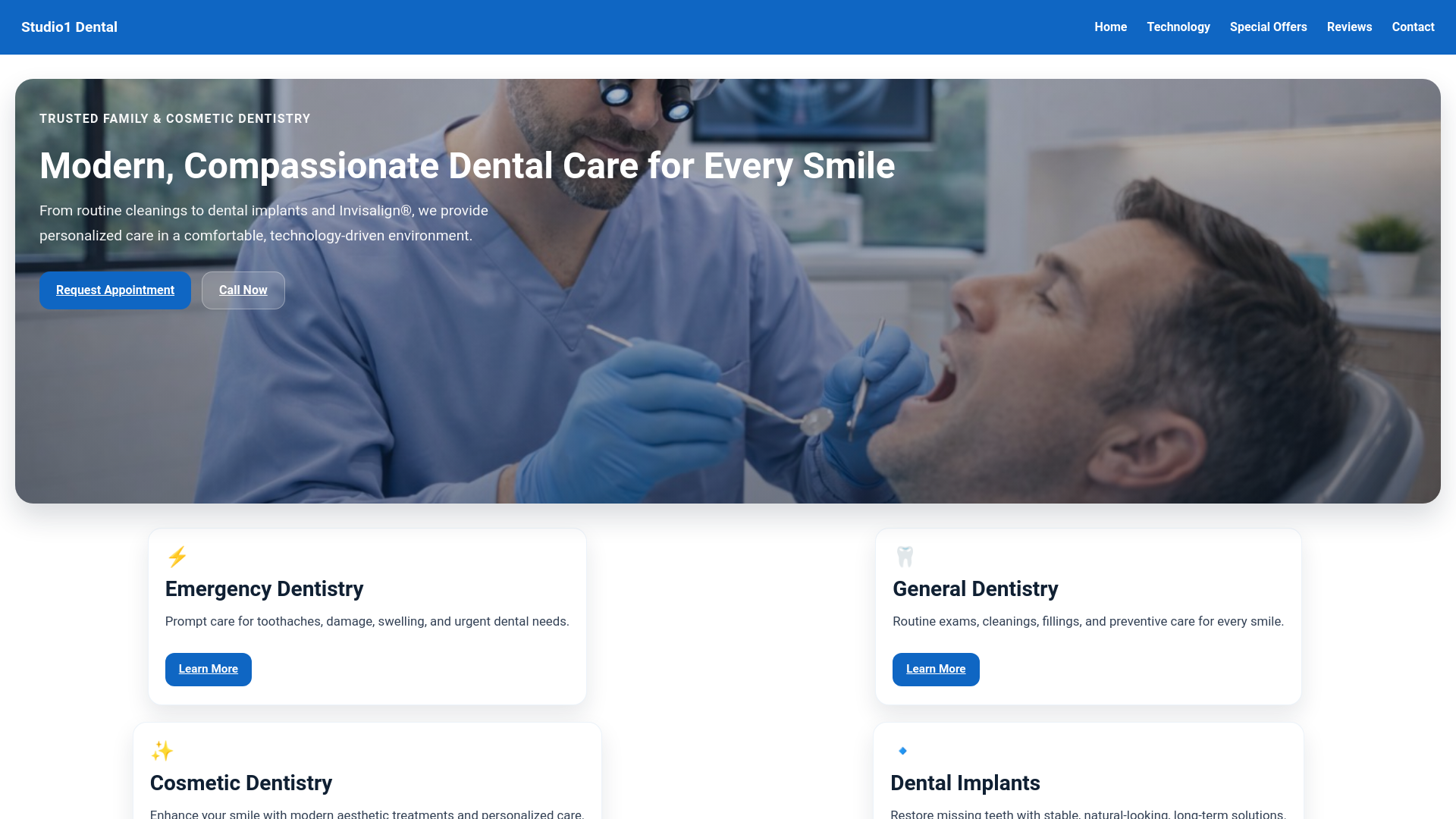 website screenshot of https://studio1dental.online