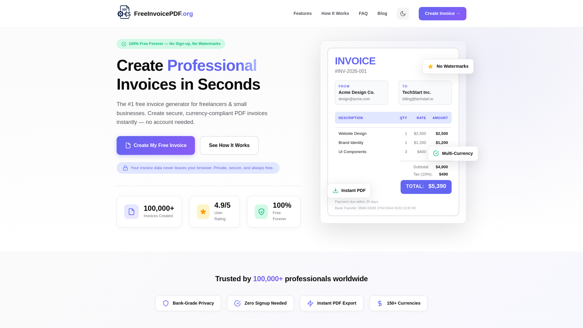 website screenshot of https://freeinvoicepdf.org/