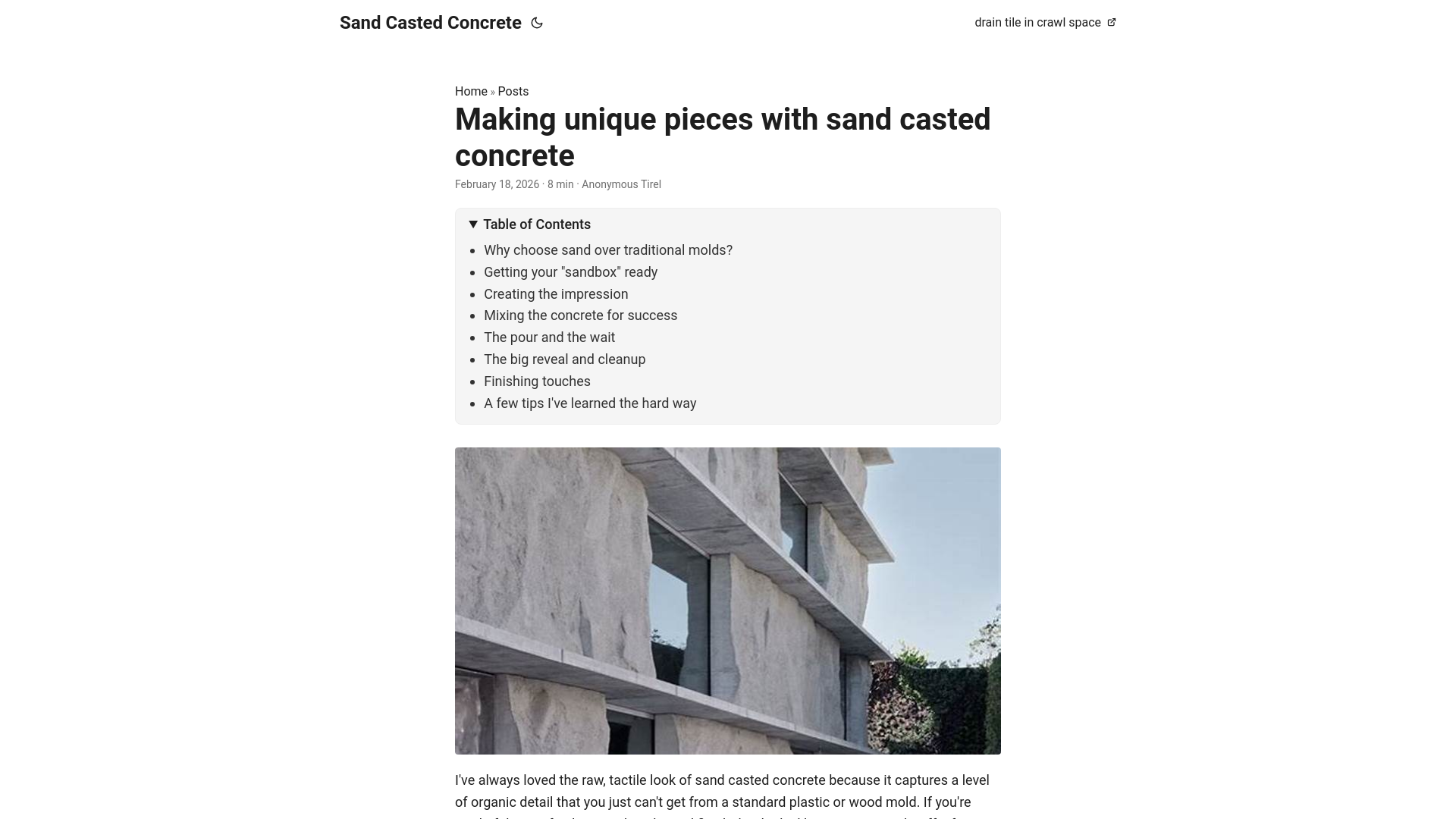 website screenshot of https://sand-casted-concrete.pages.dev/