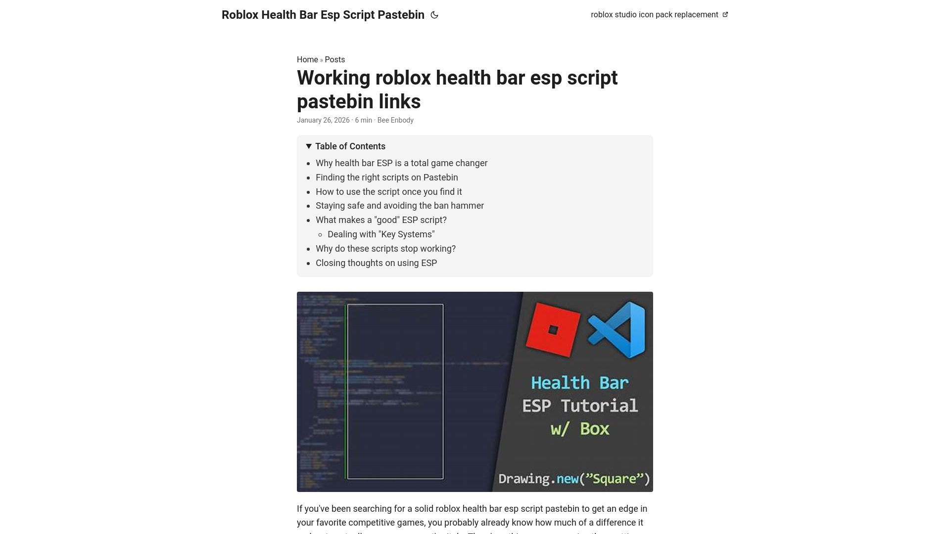 website screenshot of https://roblox-health-bar-esp-script-pastebin.pages.dev/