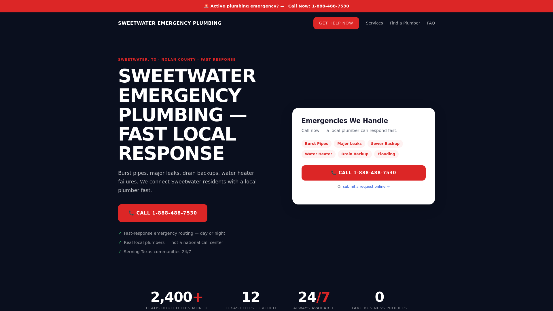 website screenshot of https://sweetwateremergencyplumbing.com