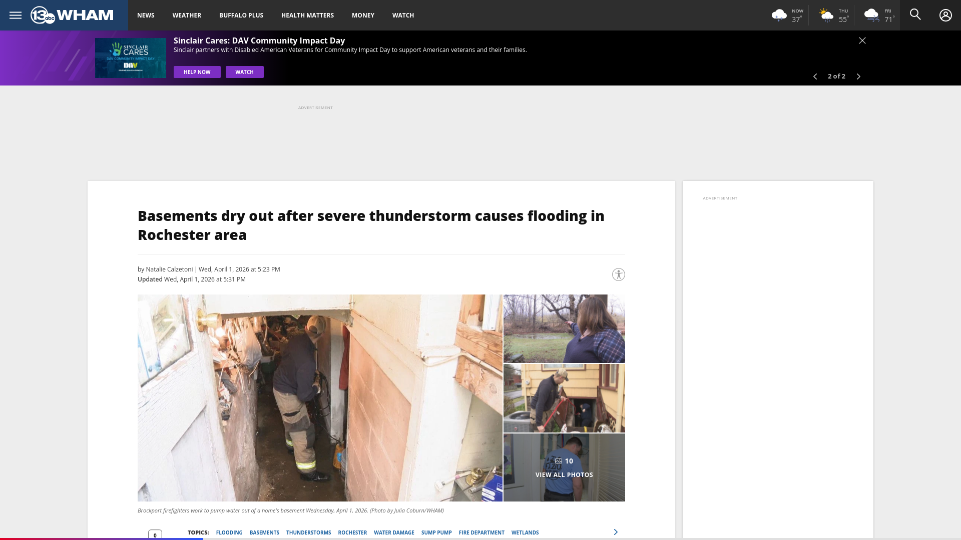 website screenshot of https://13wham.com/news/local/basements-dry-out-after-severe-thunderstorms-cause-flooding-in-rochester-area-flood-greece-brockport-ny-march-31-april-1-2026