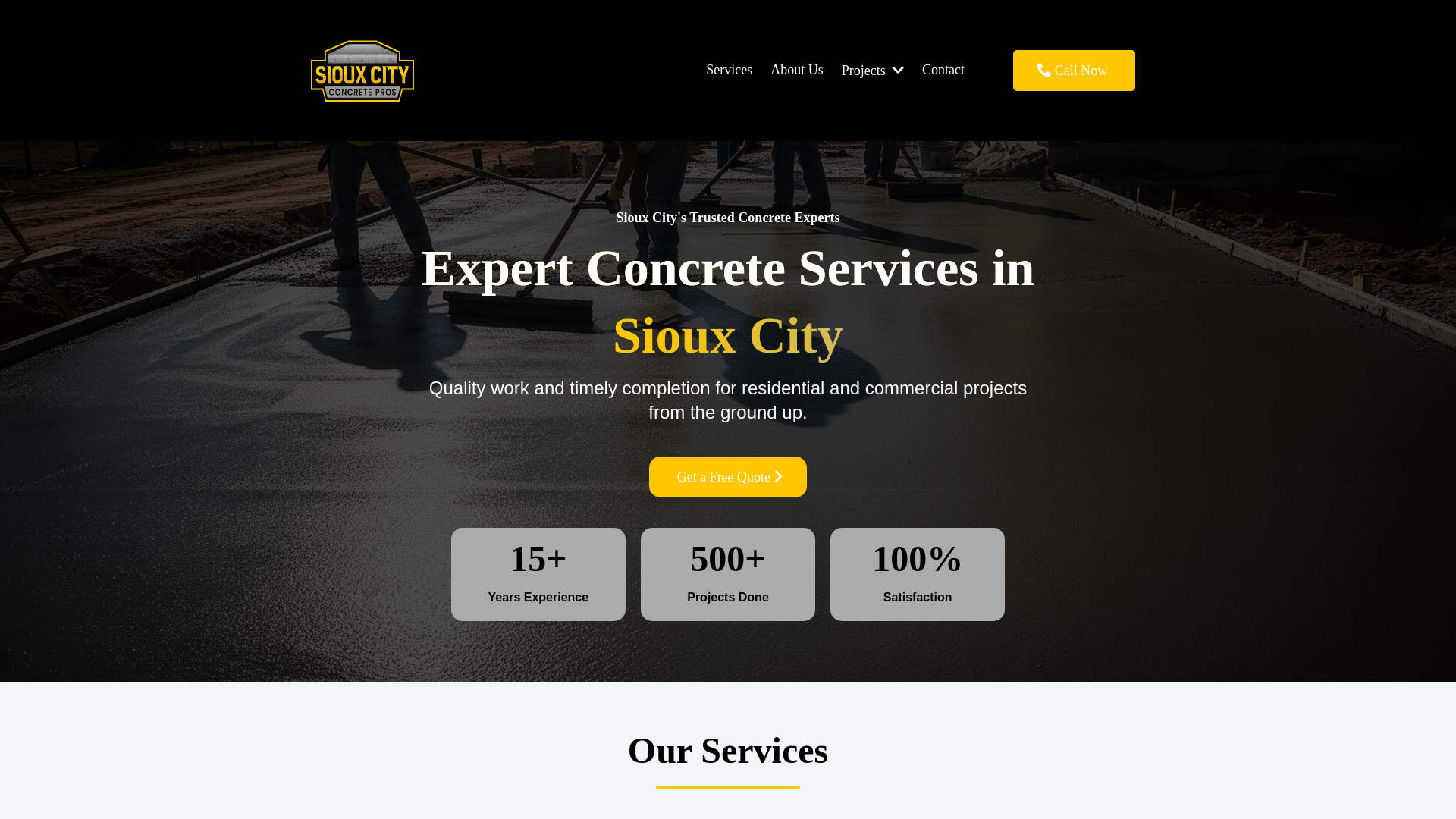 website screenshot of https://siouxcityconcretepros.com