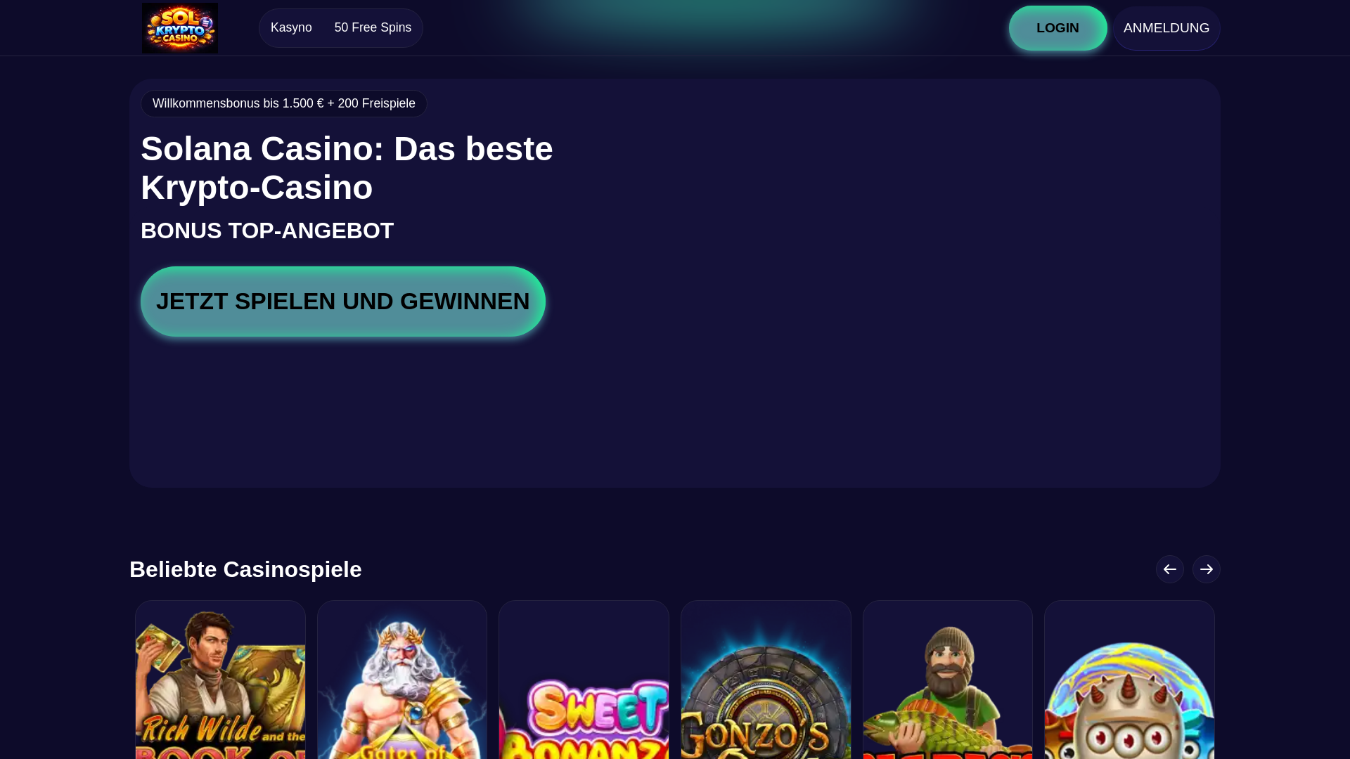 website screenshot of https://sol-krypto-casino.de/
