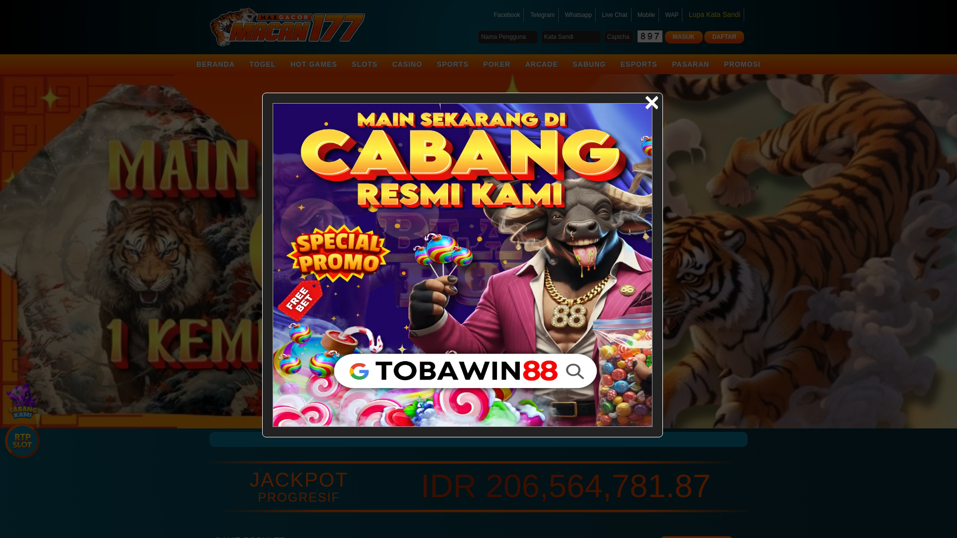 website screenshot of https://macan177terang.com