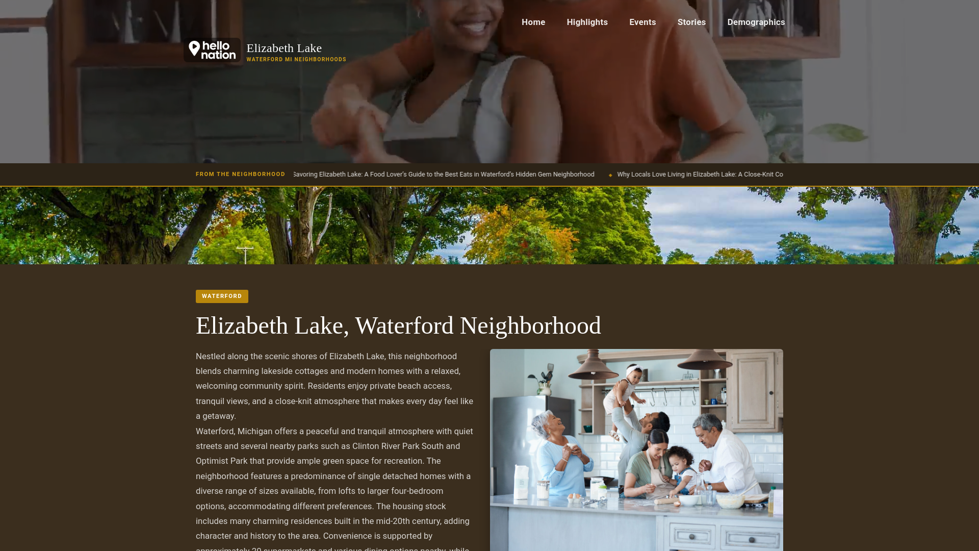 website screenshot of https://elizabethlakewaterfordneighborhood.org
