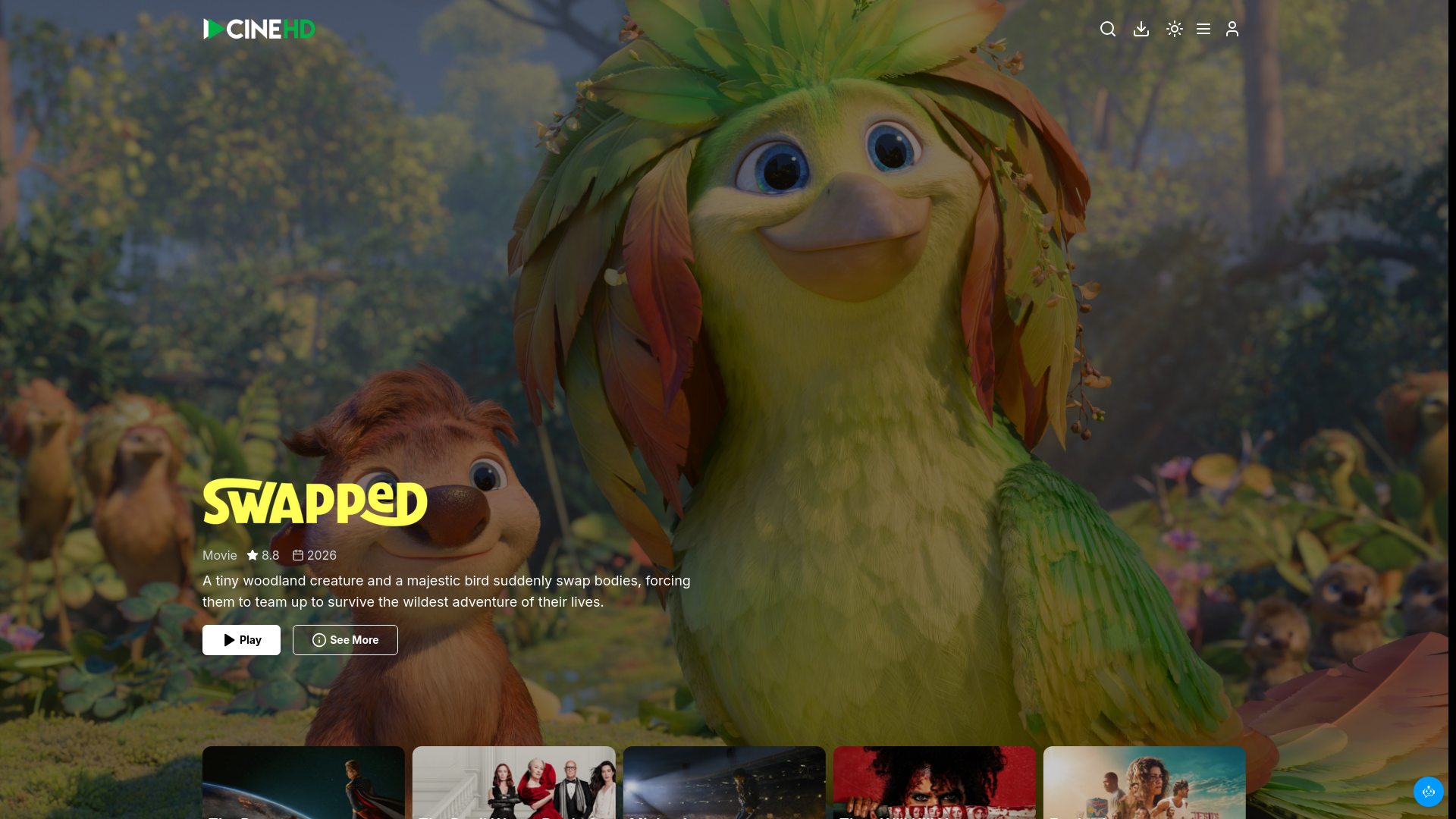website screenshot of https://cinehd.app/home