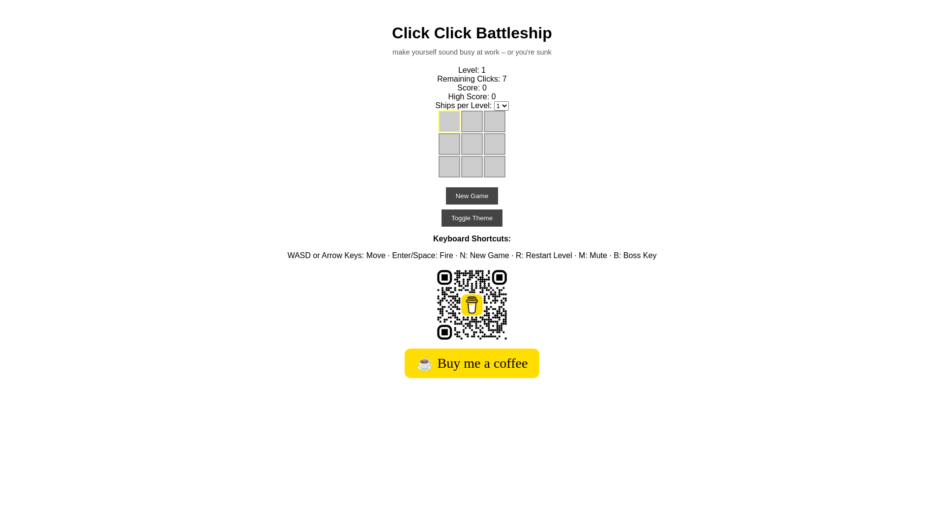 website screenshot of https://clickclickbattleship.com/