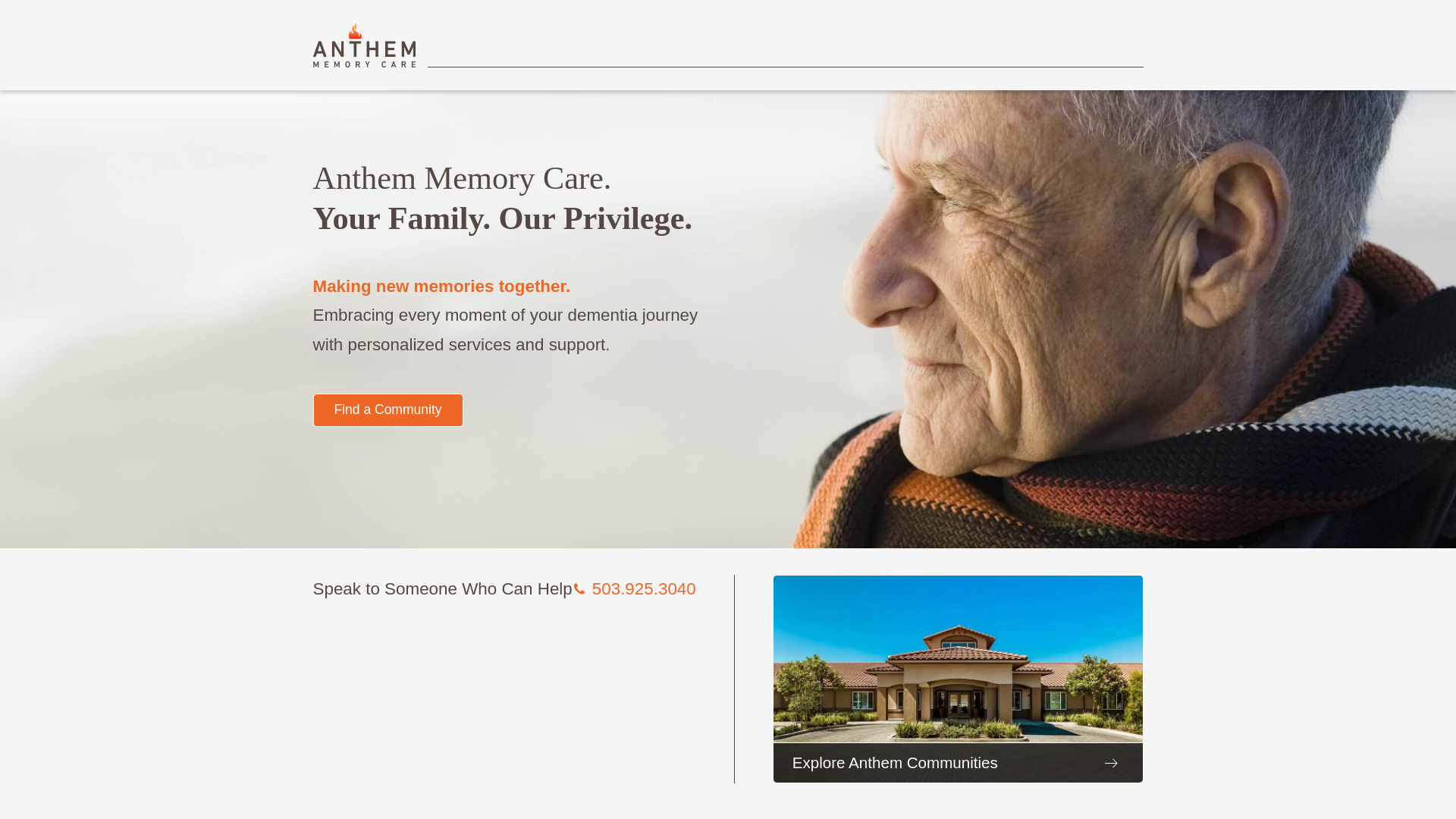 website screenshot of http://www.anthemmemorycare.com/