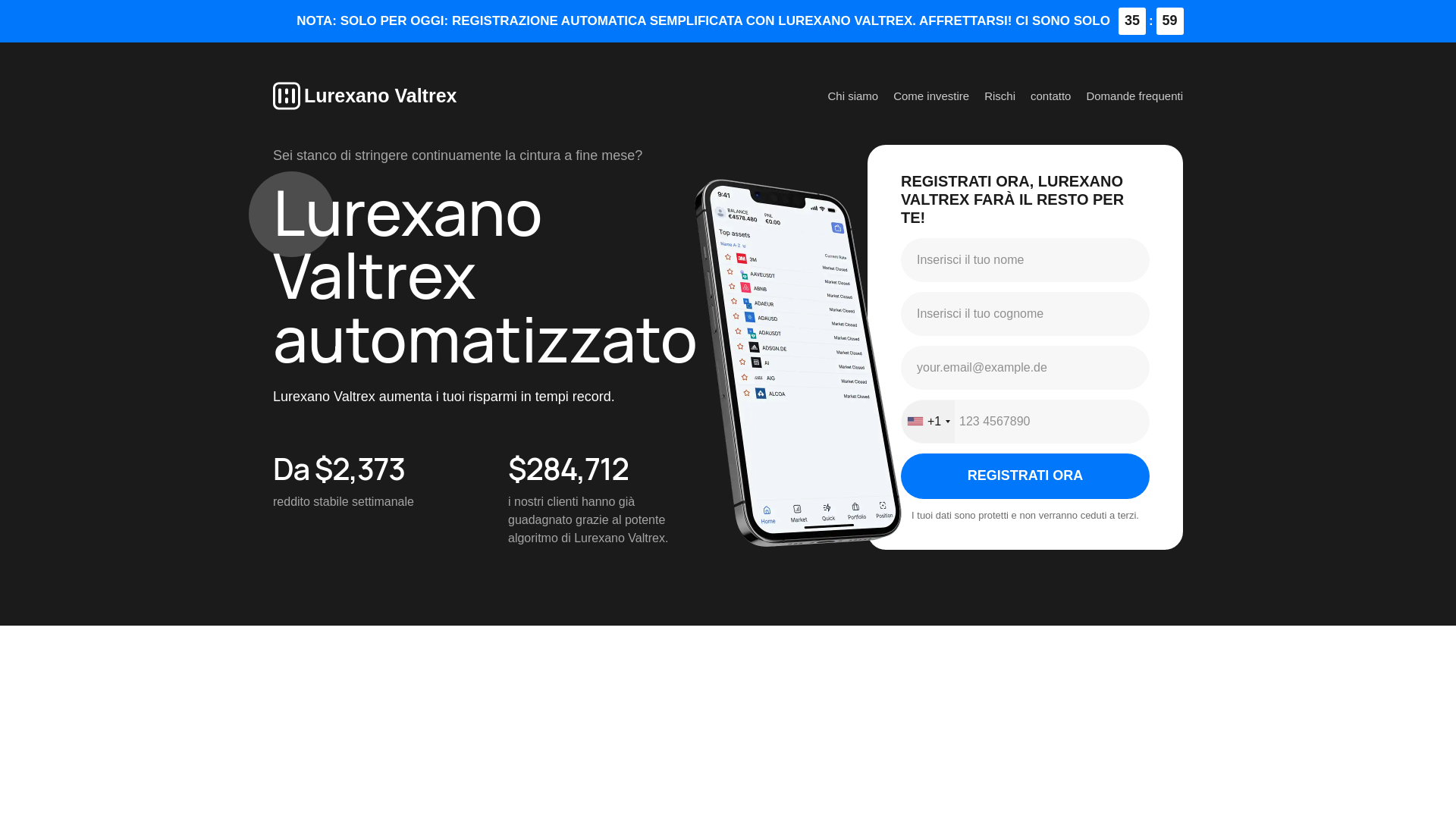 website screenshot of https://lurexanovaltrextrade.com/