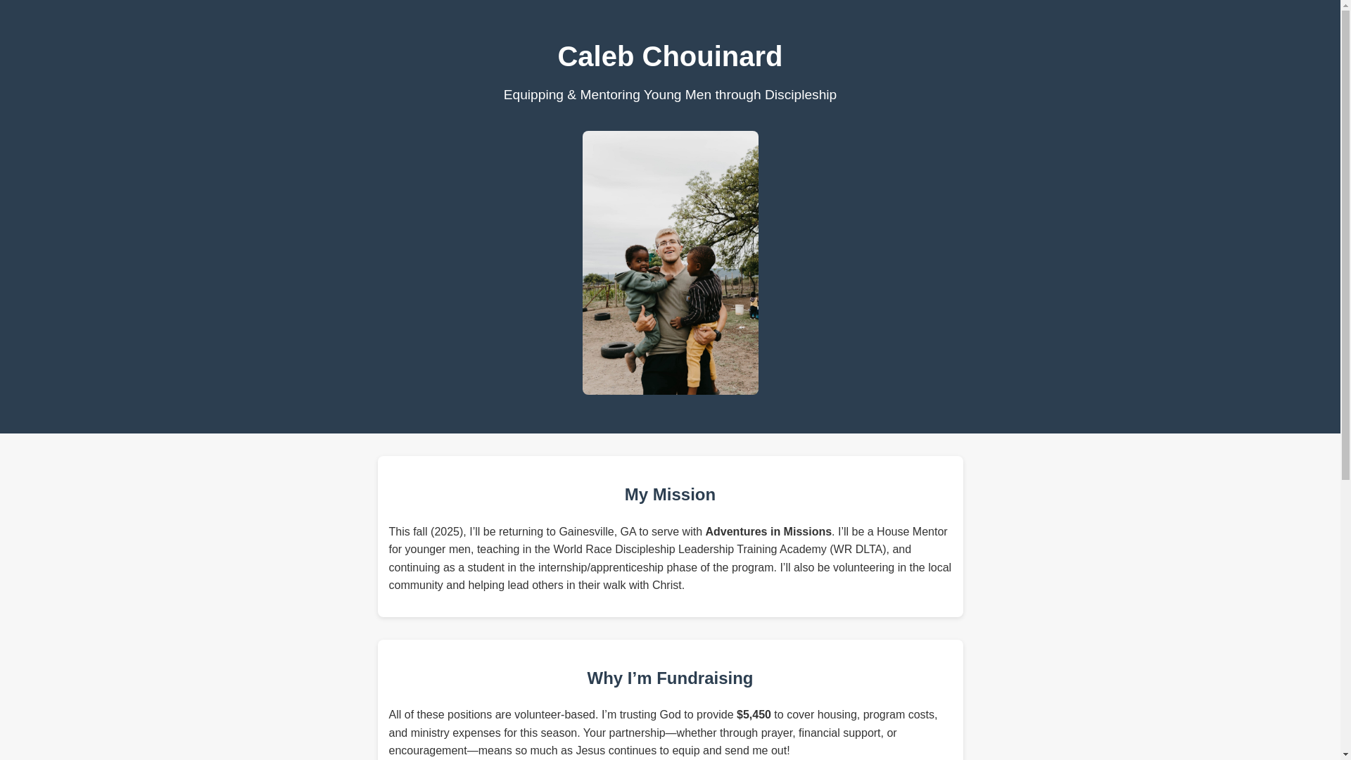website screenshot of https://calebchouinardmissions.org/