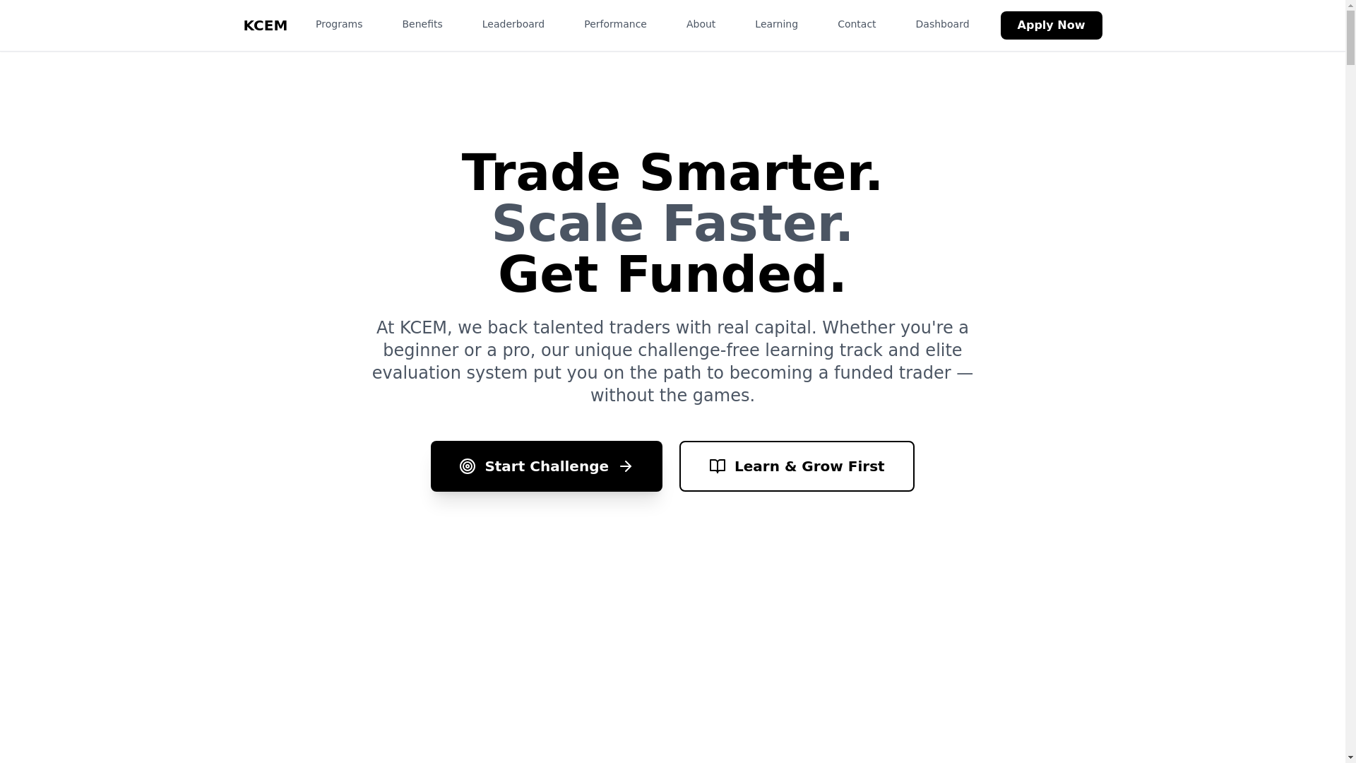 website screenshot of https://kcemfunded.com/