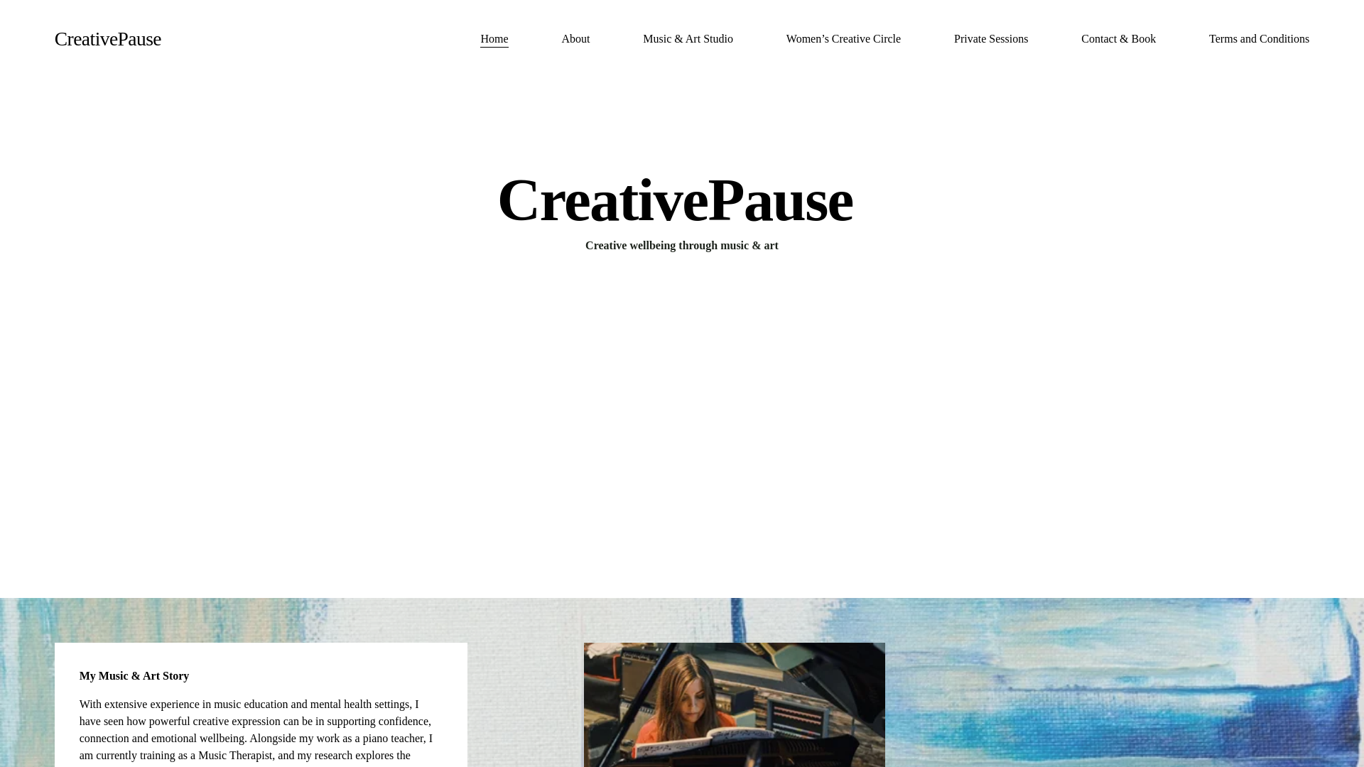 website screenshot of https://creativepause.org.uk