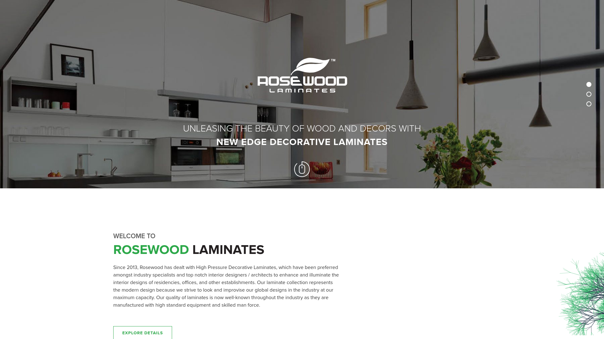 website screenshot of https://rosewoodlaminates.com