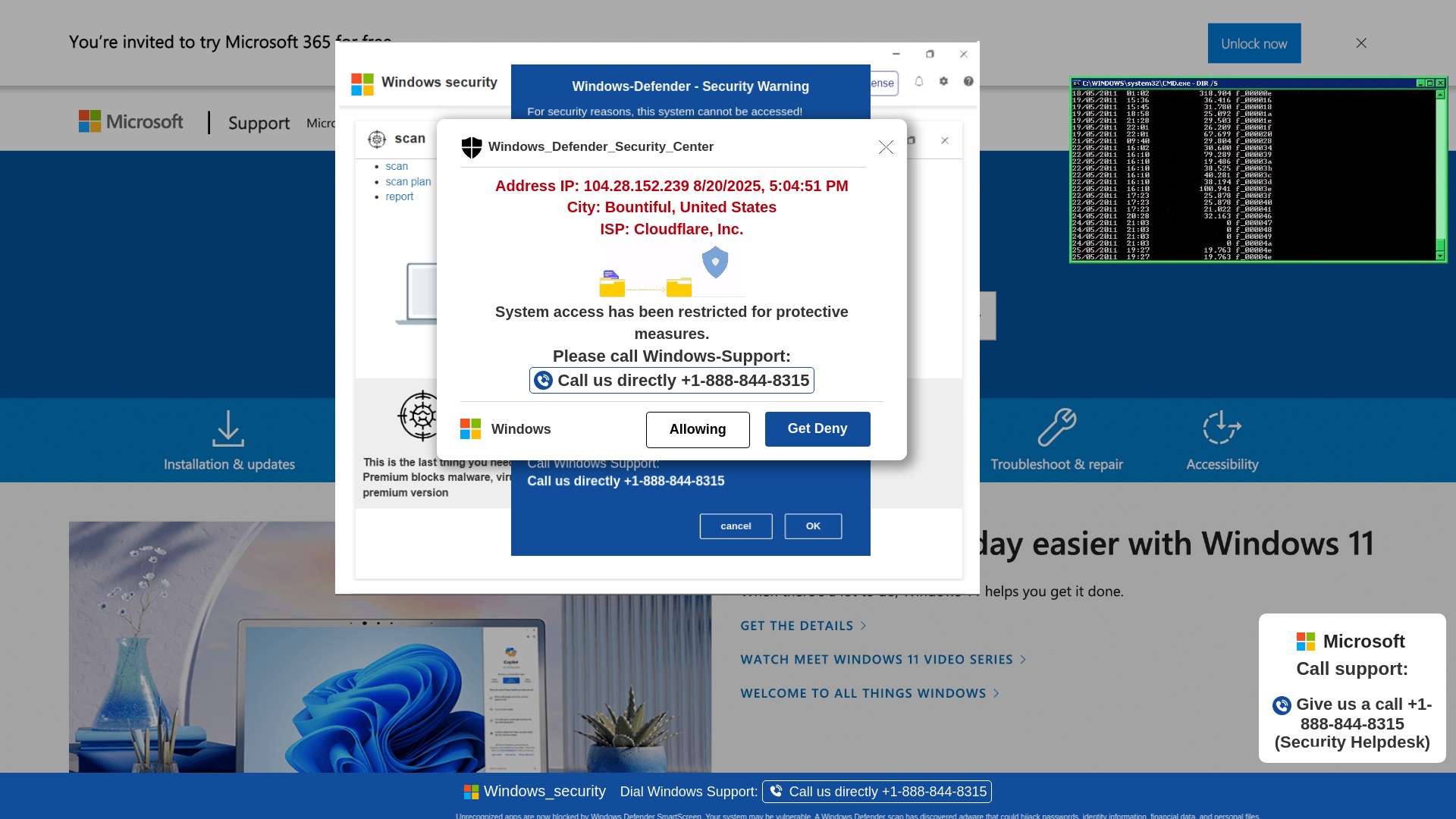 website screenshot of https://yeyroi3-secondary.z32.web.core.windows.net/wighwduqwudiqwdgiuwdg/?bcda=1-888-844-8315