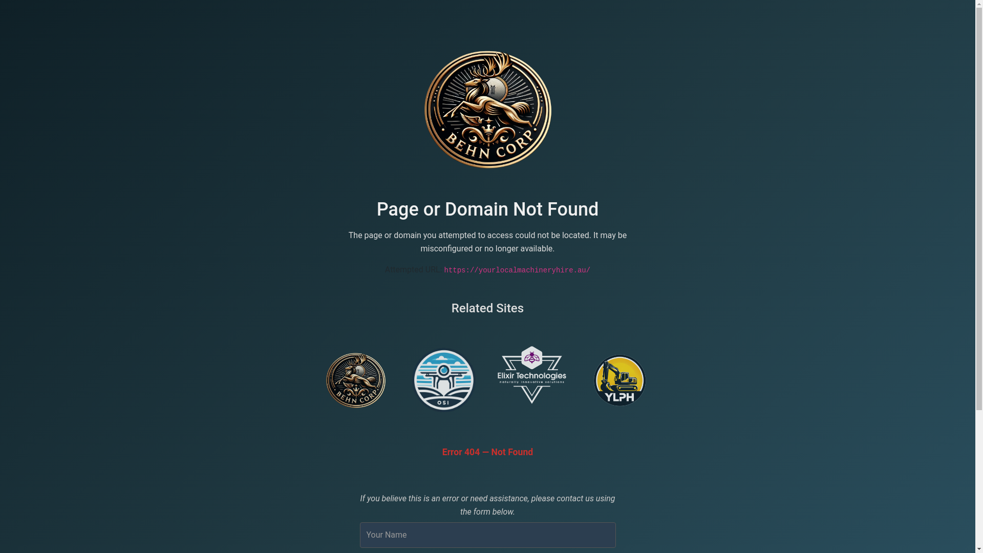 website screenshot of https://yourlocalmachineryhire.au/