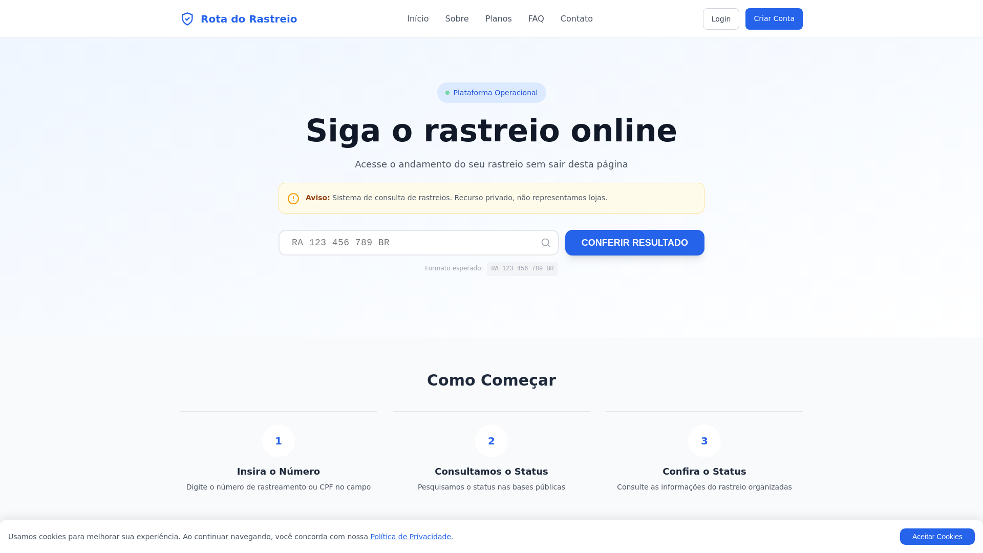 website screenshot of https://rotadorastreio.com/