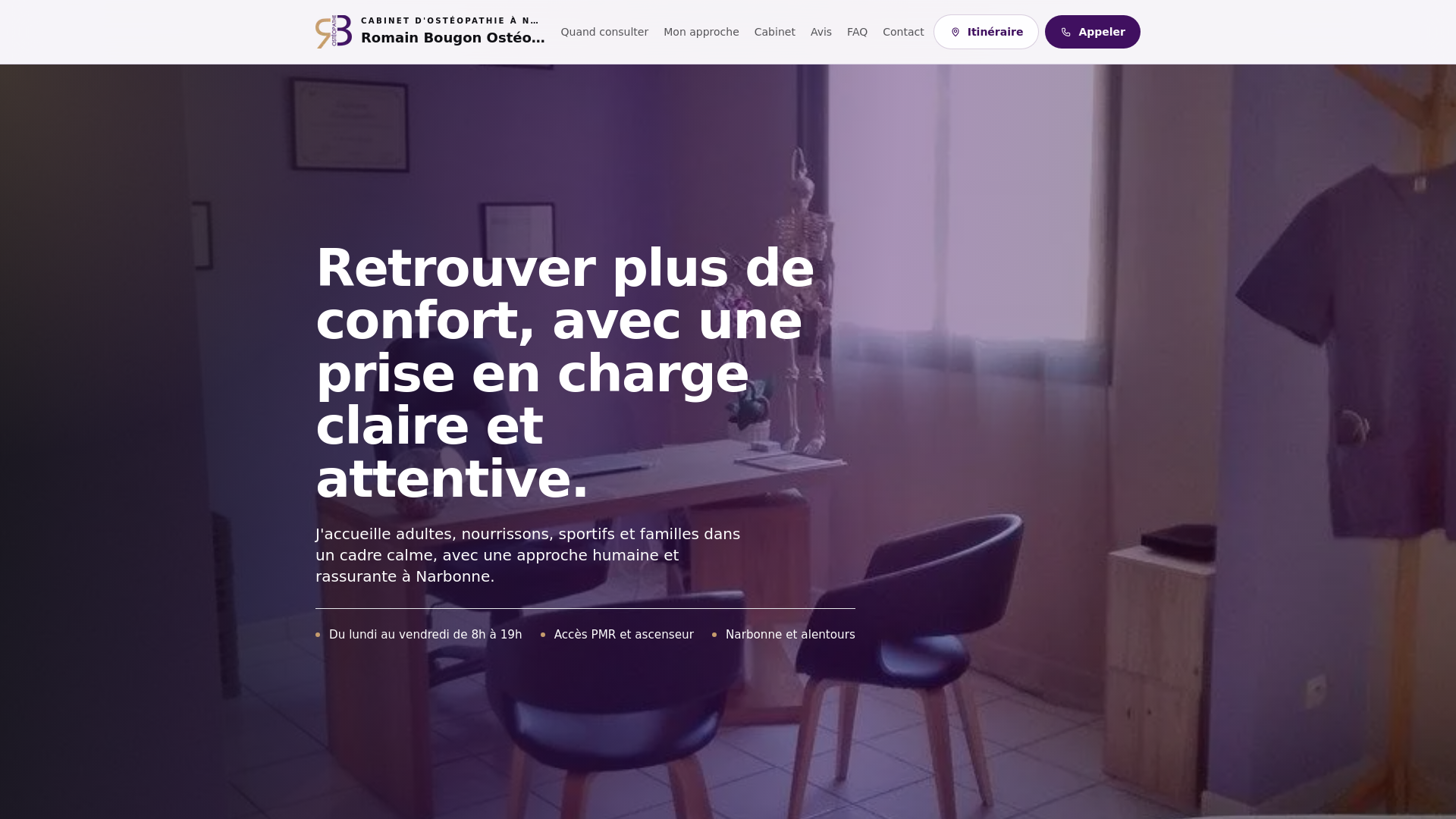 website screenshot of https://romain-osteo.pages.dev/