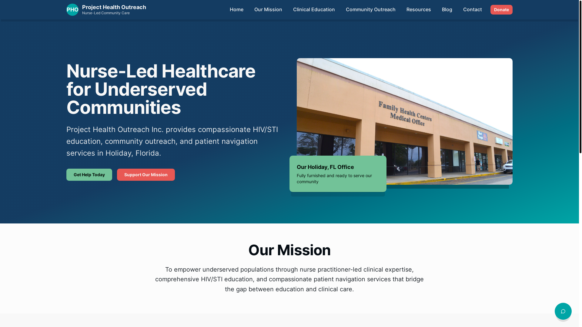 website screenshot of https://projecthealthoutreach.org/