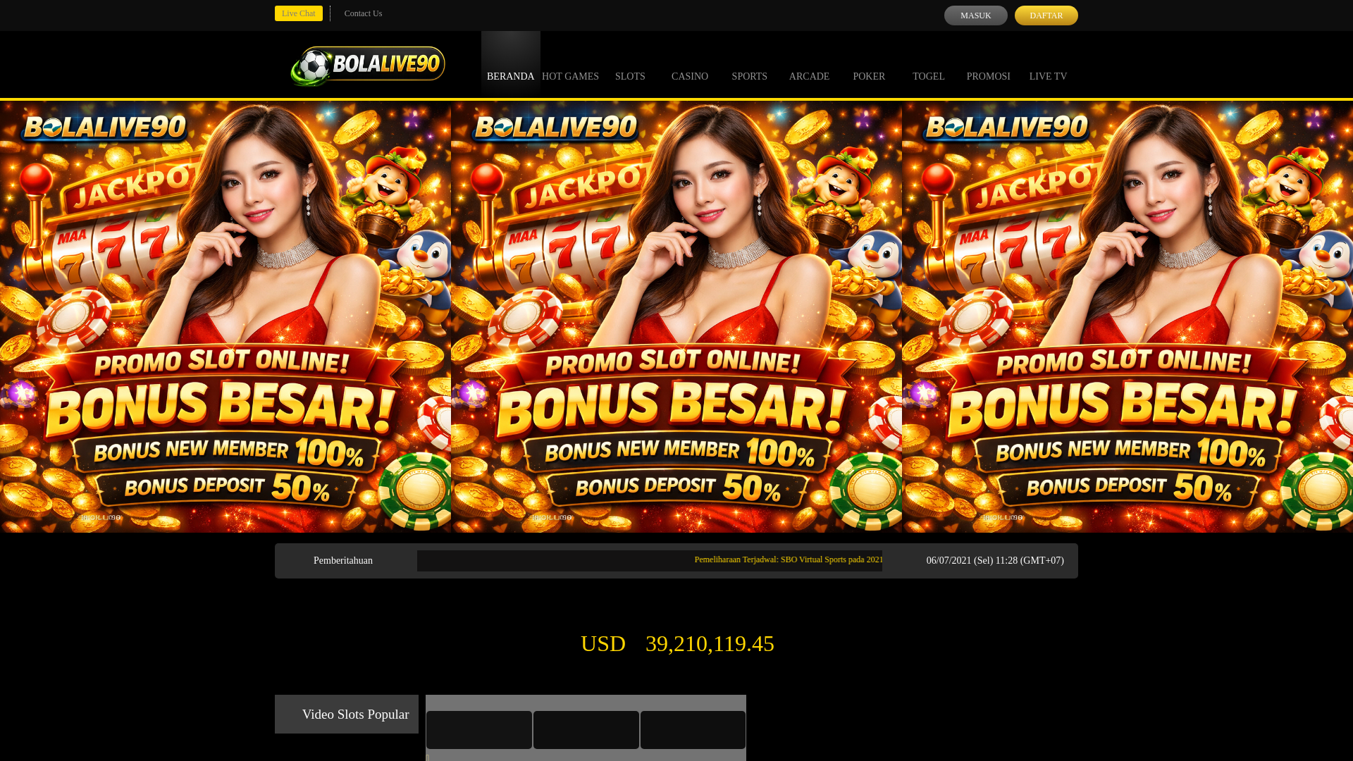 website screenshot of https://bolalive90.net/