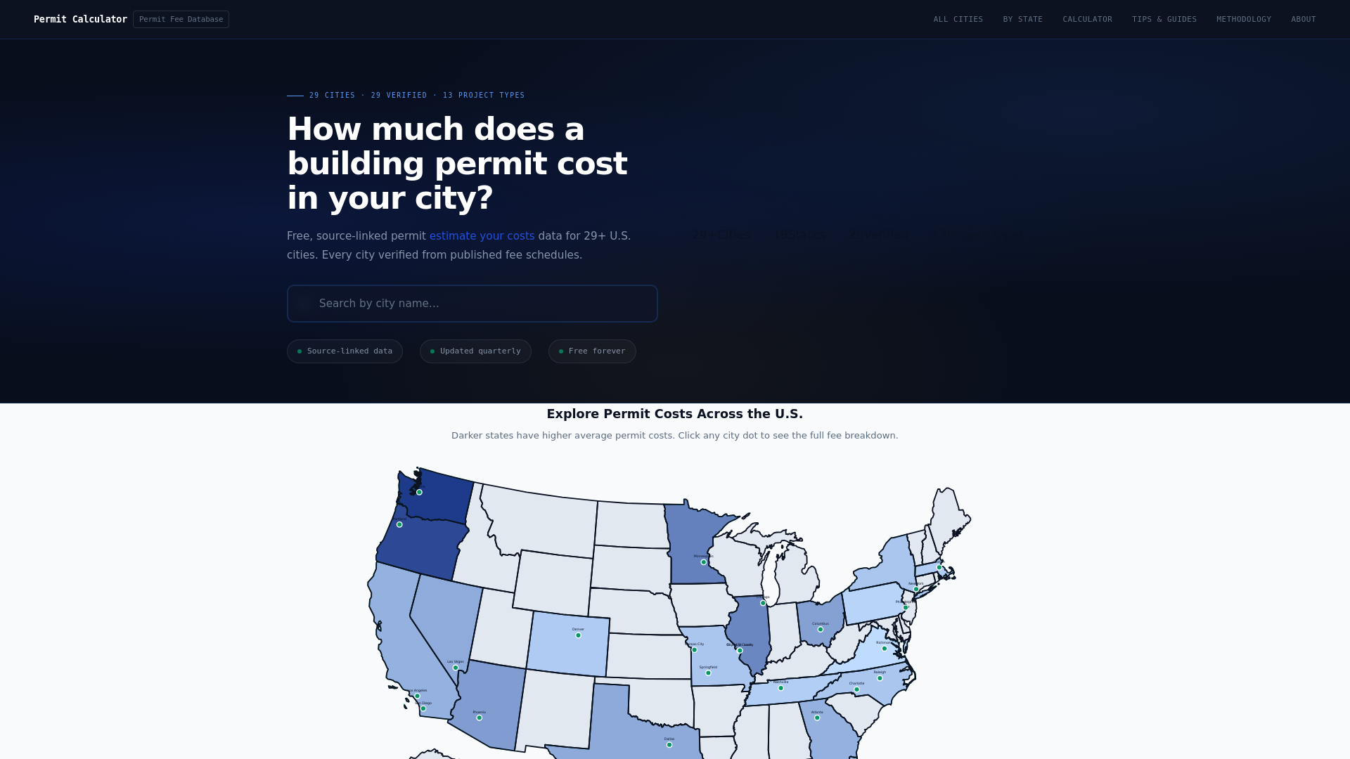website screenshot of https://permitcalculator.com