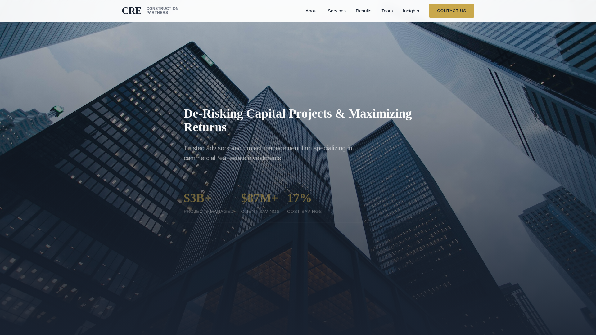 website screenshot of https://crecontrustructionpartners.com/