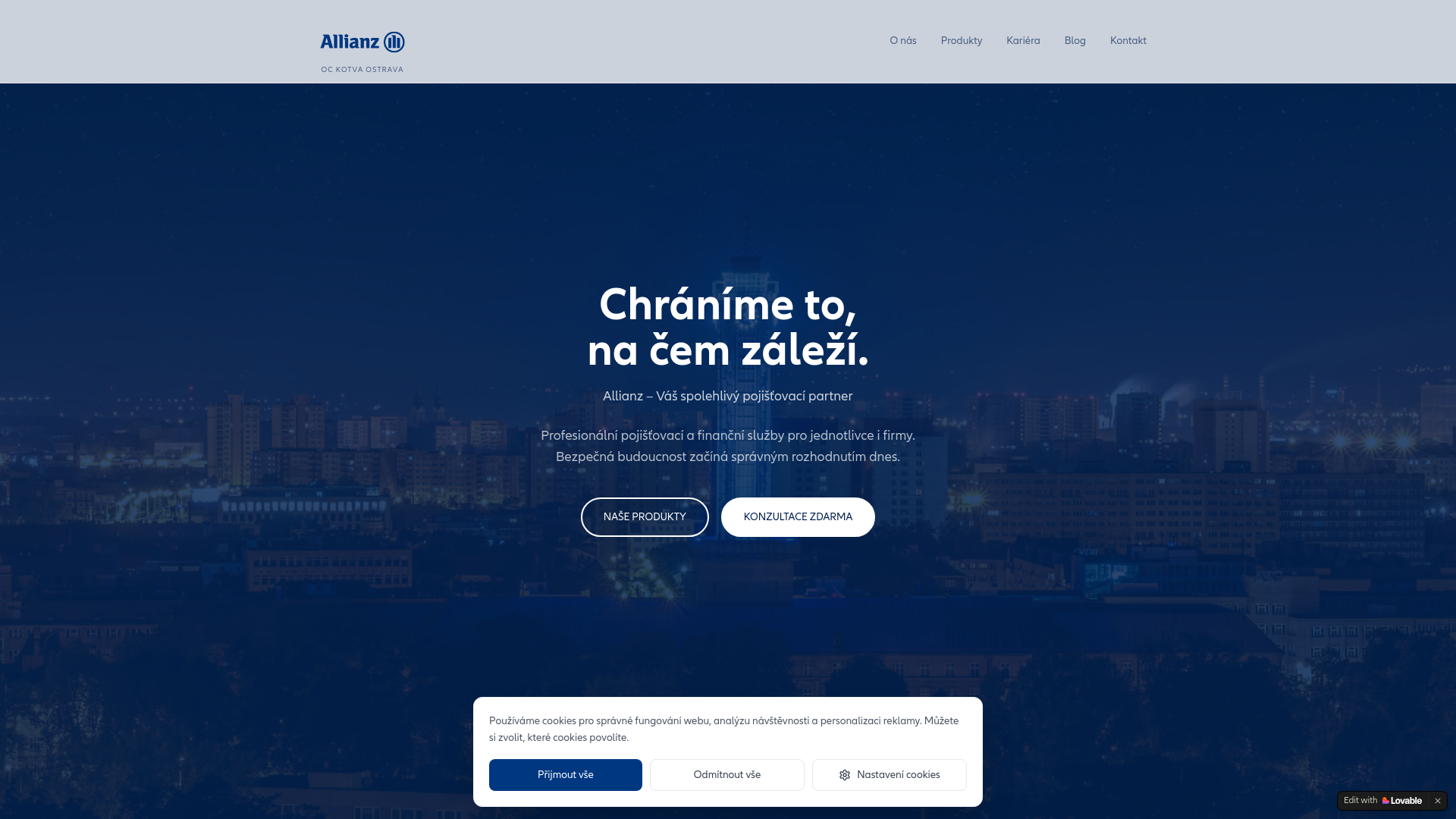 website screenshot of https://allianzozana.cz/