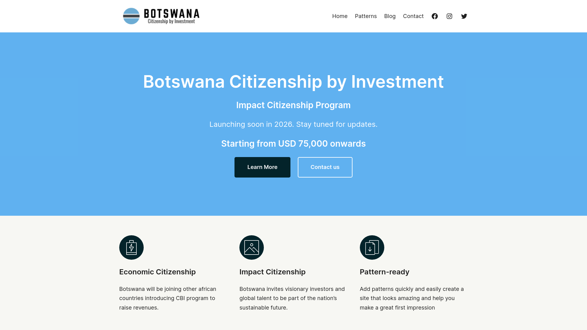website screenshot of https://botswanacitizenshipbyinvestment.com/