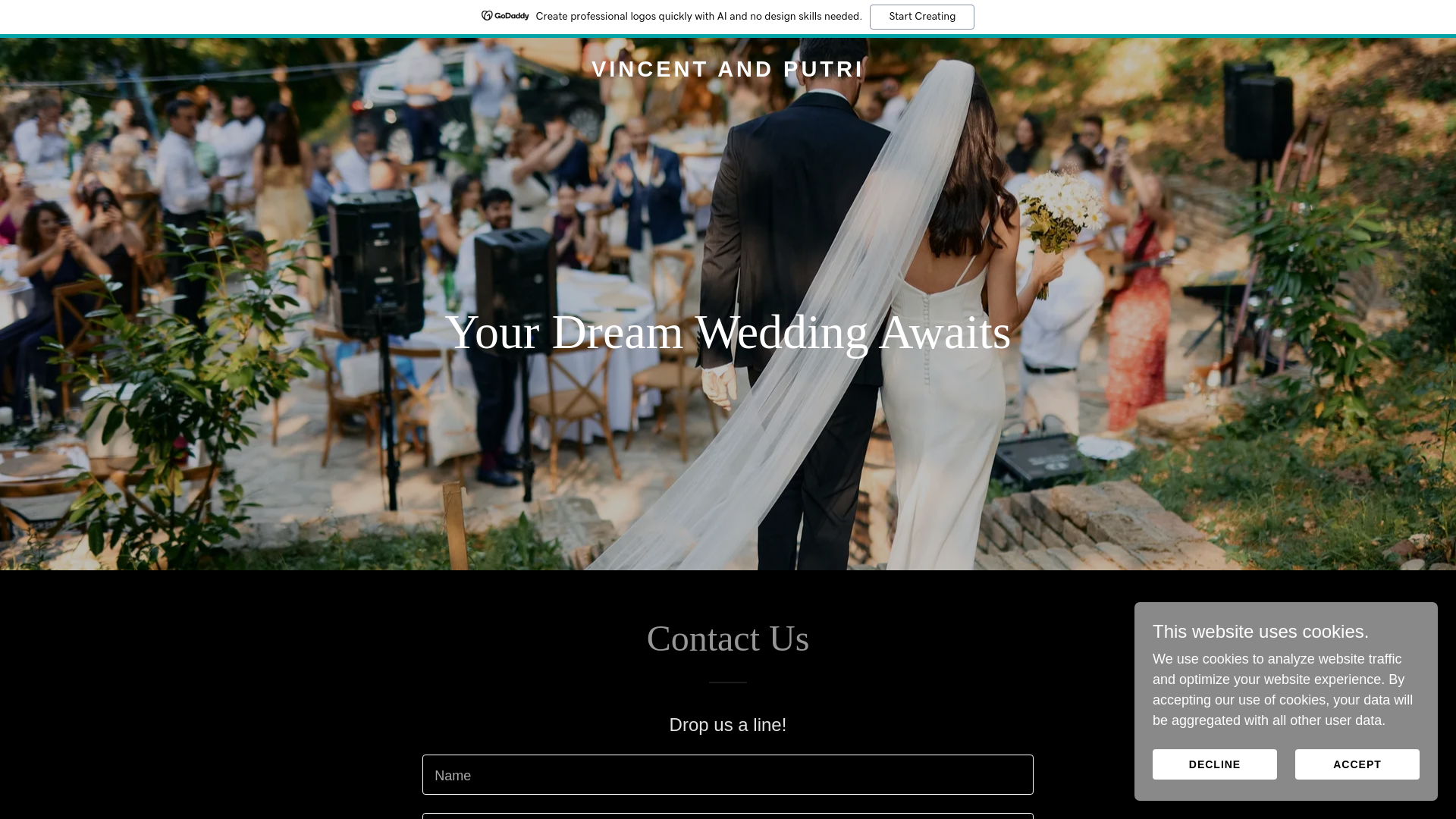 website screenshot of https://vincentandputri.com/