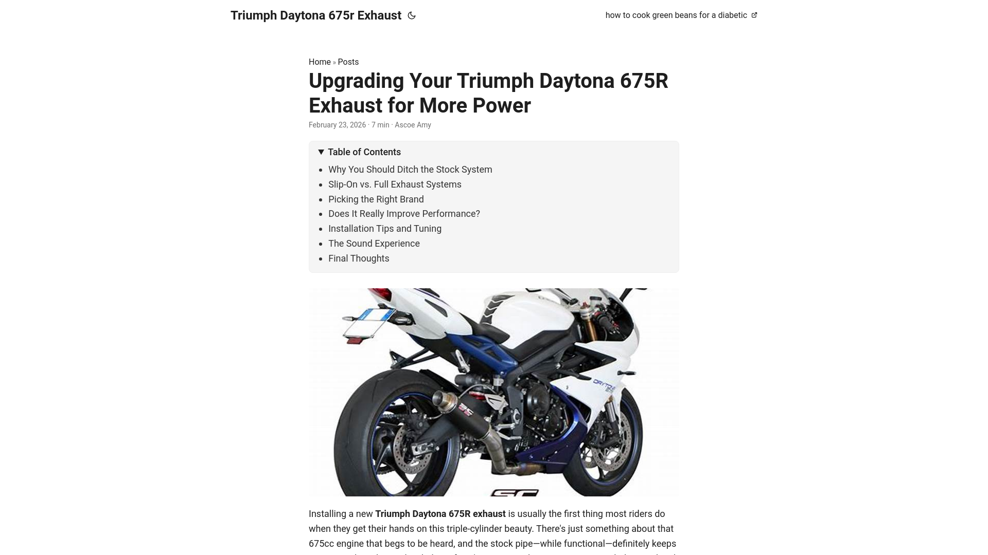 website screenshot of https://triumph-daytona-675r-exhaust.pages.dev/
