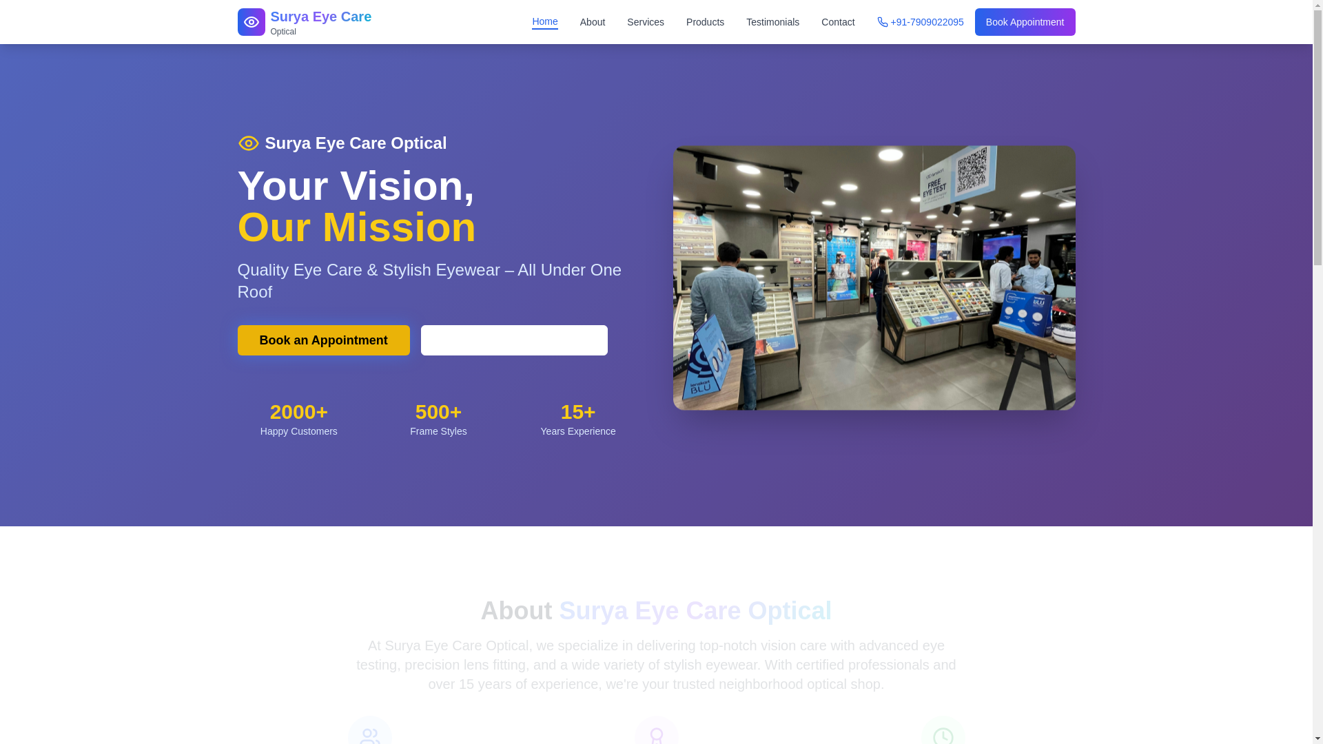 website screenshot of https://suryaeyecareoptical.com/