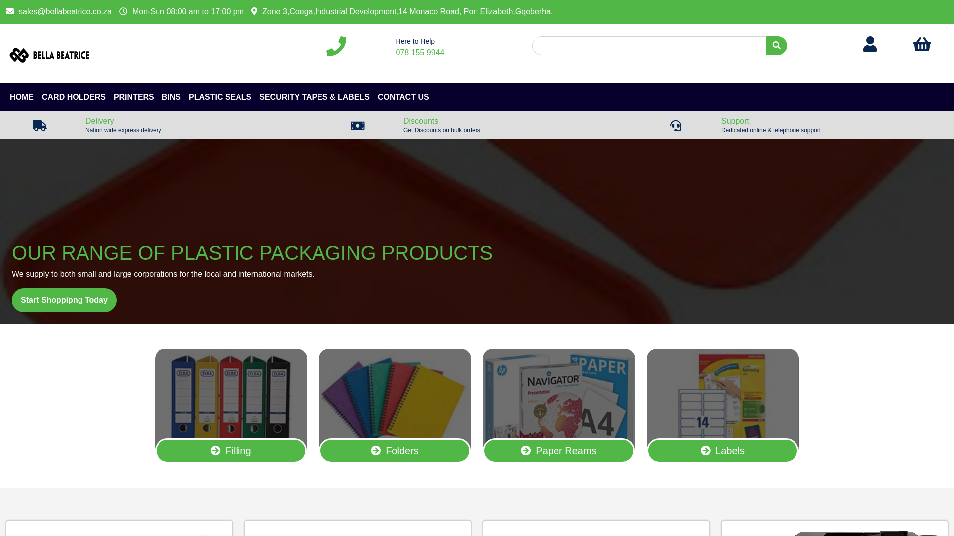 website screenshot of https://bellabeatrice.co.za