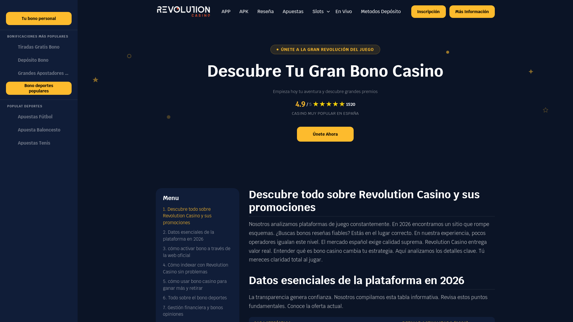 website screenshot of https://revolution-casino-bonos-espana.com