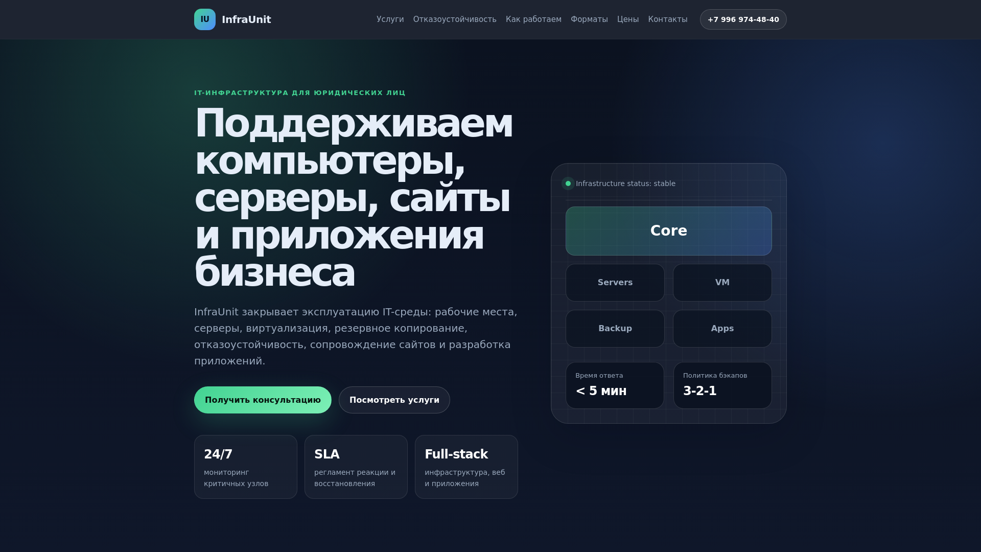 website screenshot of https://infraunit.ru/