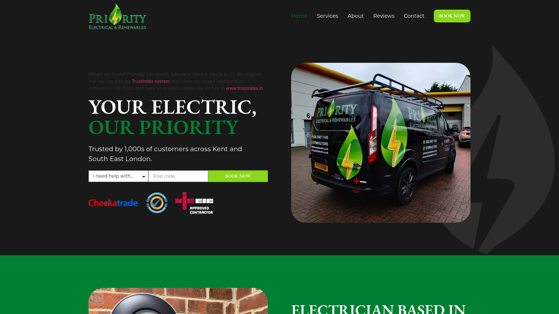 website screenshot of https://priorityelectrician.co.uk